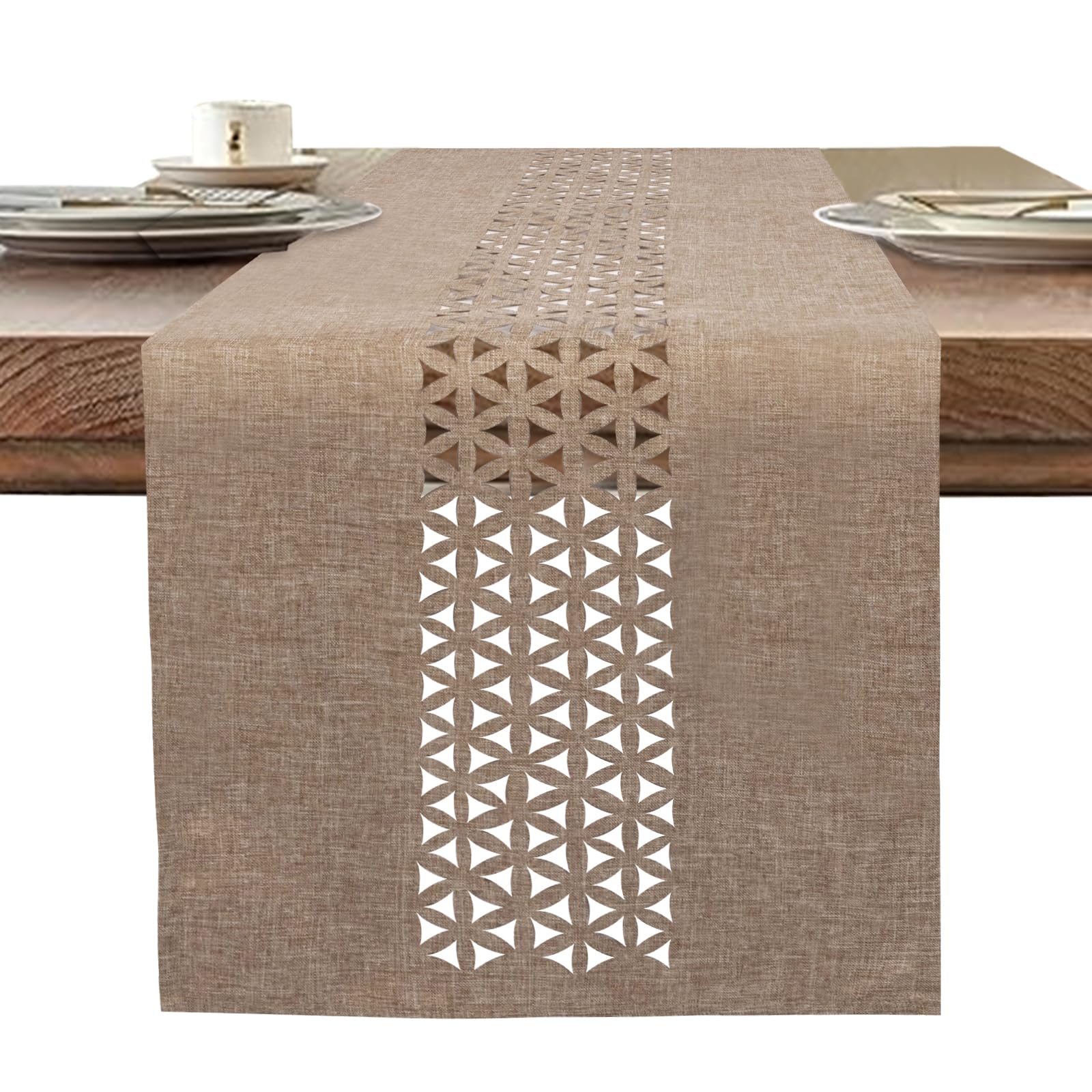 Linen Table Runner - Beige Modern Washable for Dining Table Decoration 35x183cm