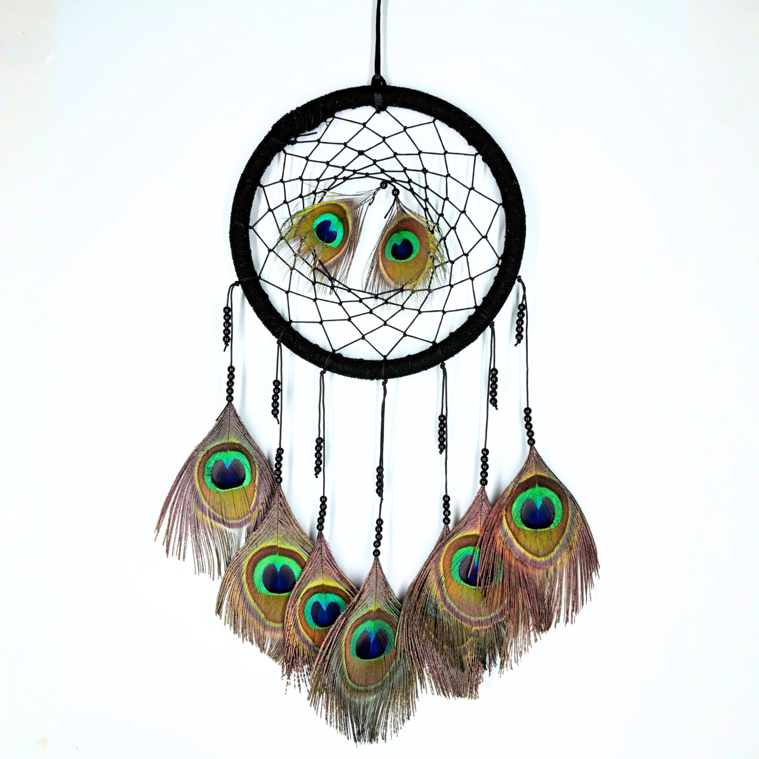 Tdas Peacock Feather Dream Catcher, Handmade Real Natural Handicrafts Dreamcatcher Wall Décor for Bedroom Car Hanging Home Decorations Charms Gift Small 18 cm Ring 40 cm Height-picture-20