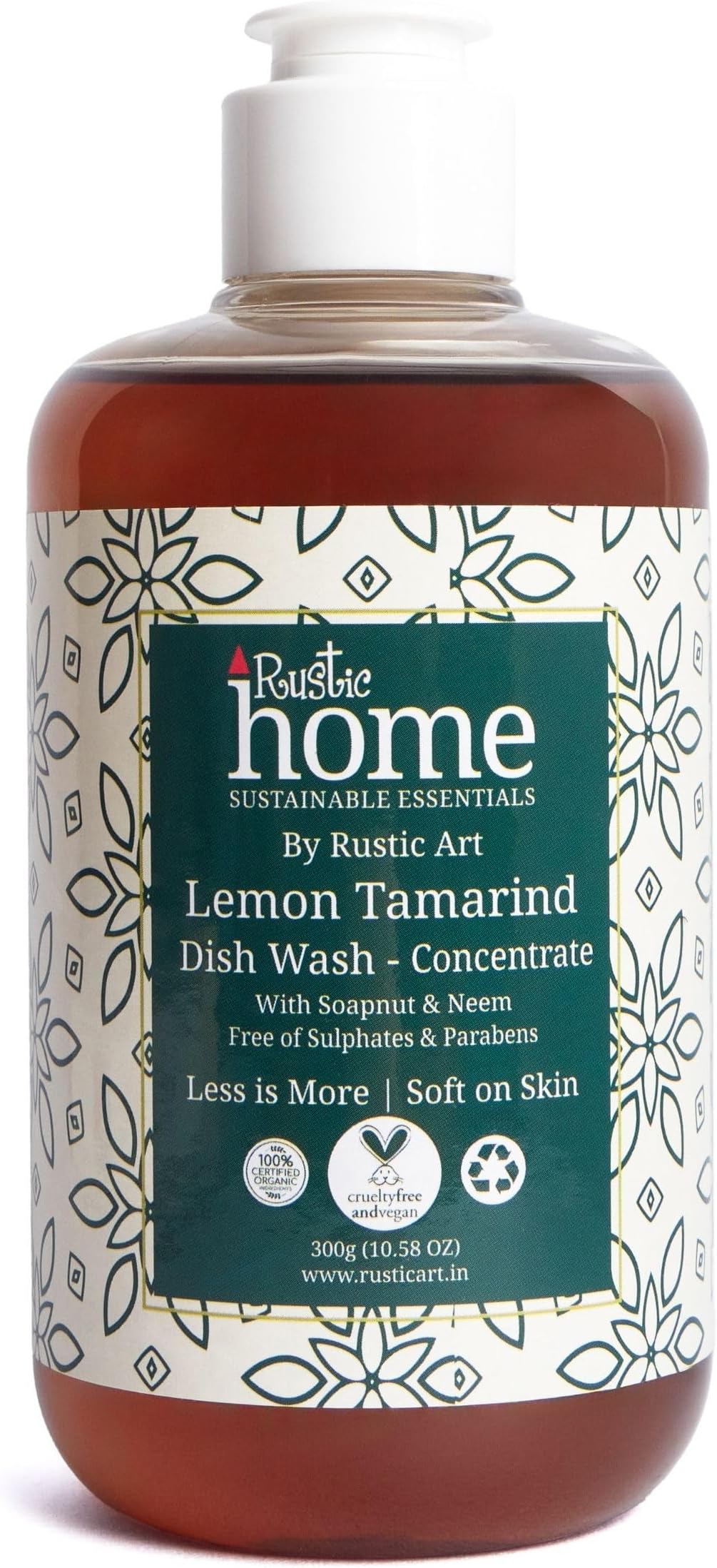 Rustic Home Lemon Tamarind Dish Wash Concentrate | Plant-Based & Natural | Soapnut & Neem | Converts to ~3 L Liquid | Tough on Grease, Gentle on Hands | Sulphate & Paraben Free | 300g