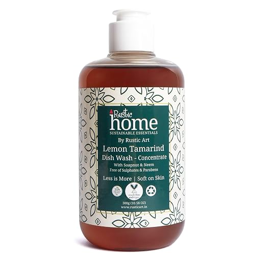 Rustic Home Lemon Tamarind Dish Wash Concentrate | Plant-Based & Natural | Soapnut & Neem | Converts to ~3 L Liquid | Tough on Grease, Gentle on Hands | Sulphate & Paraben Free | 300g