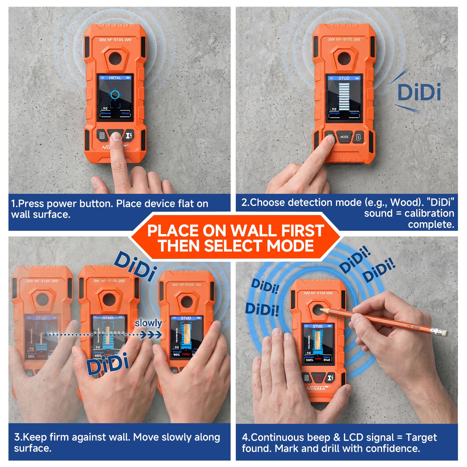 Herramienta de escáner de pared con chip inteligente y pantalla LCD, detector de vigas para el centro y el borde de madera, alambre de CA y metal, vigas de tubería