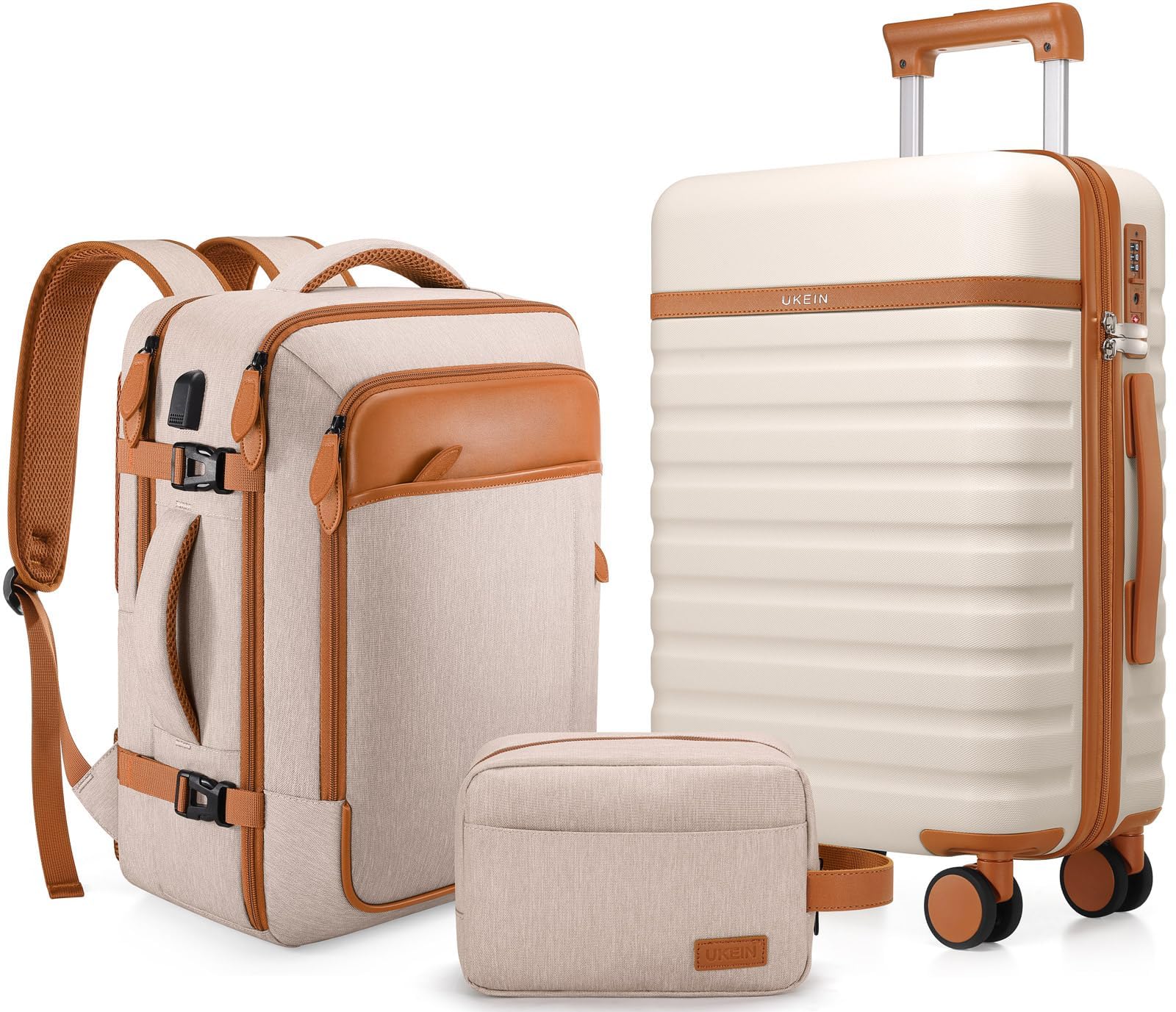 Luggage Sets 3 Piece, Carry On Luggage 20 Inch With Spinner Wheels,PC Hardside Suitcase Set with TSA Lock, Durable Carry On Suitcase With Travel Backpack for Men Women (White)