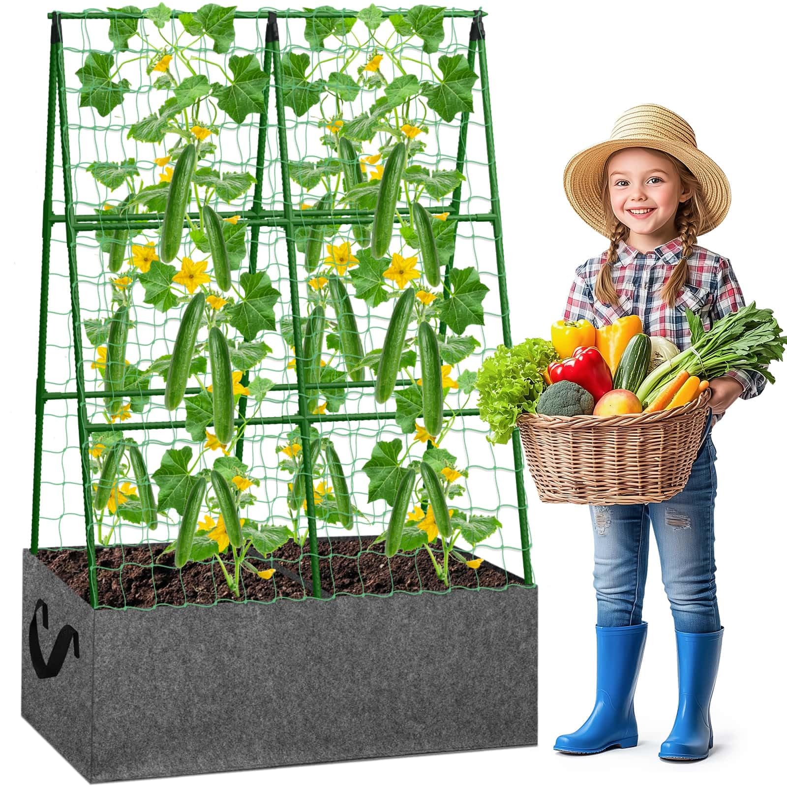 Tidponra Cucumber Trellis with Grow Bag