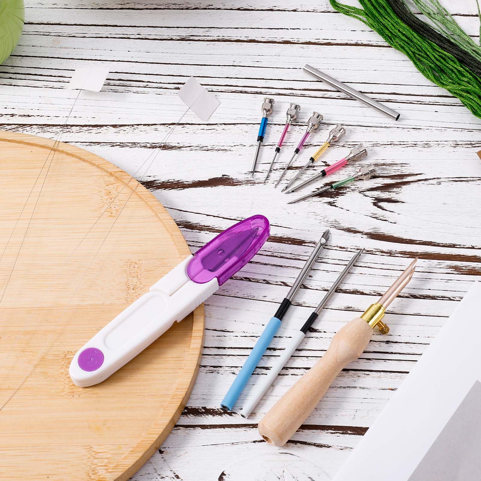Kit De 10 Aiguilles à Poinçonner Broderie - 7 Tailles Avec Manche En Bois