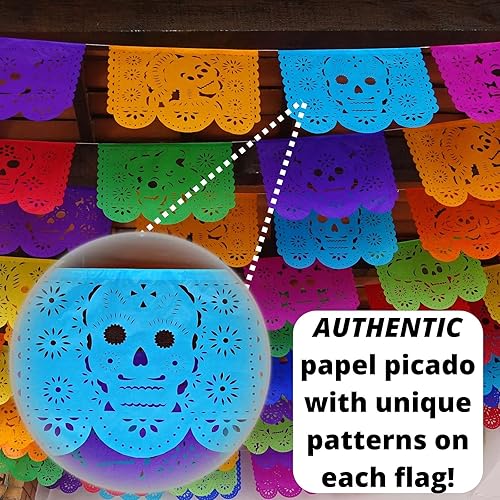Miniatura 5 de Cartel de papel picado Dia de Los Muertos, guirnaldas de papel de seda del Día de los Muertos, decoraciones de fiesta mexicana, paquete de 5 | 83
