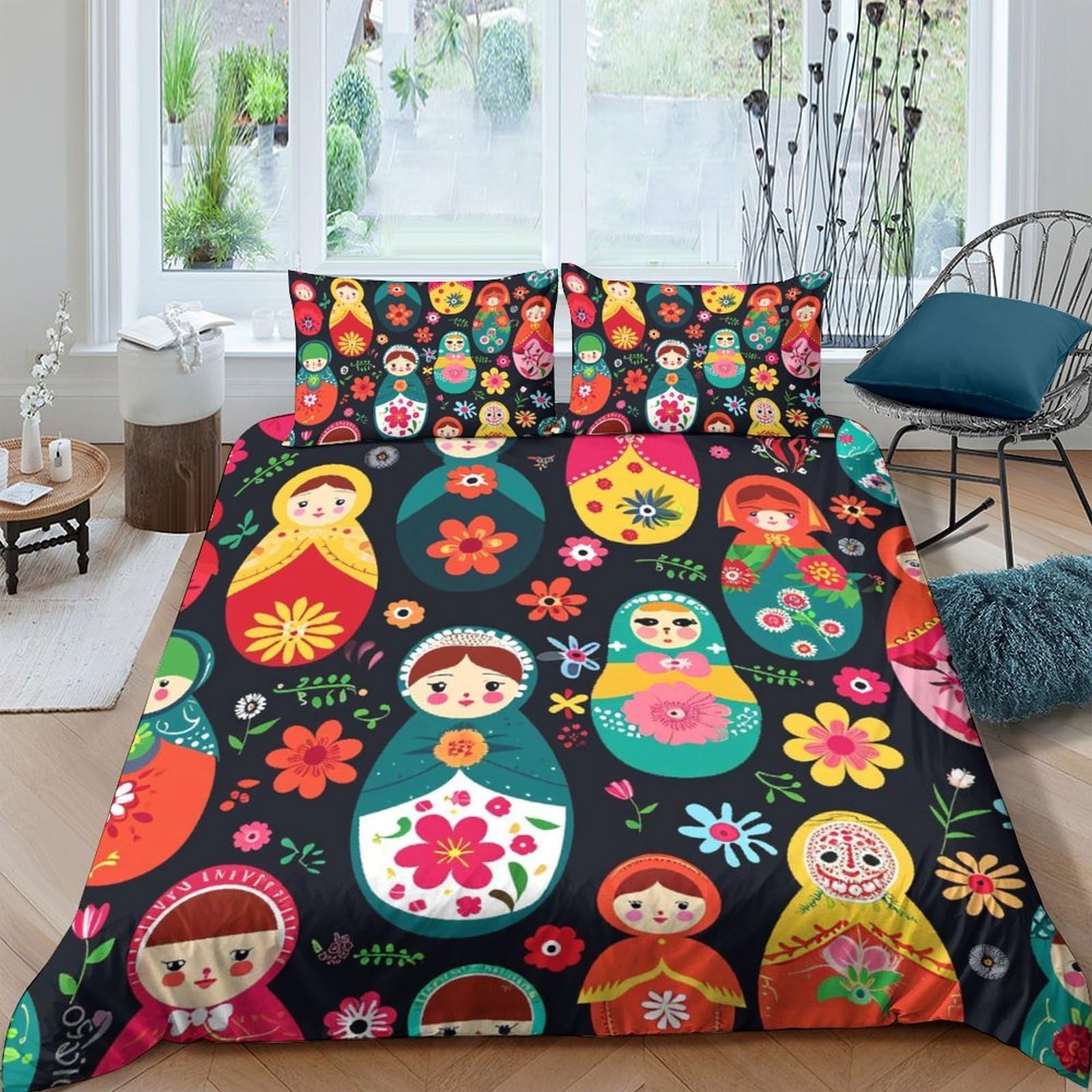 Ctjqhvkz Style-4 3D Printed Russian Matryoshka Fitted Sheet Microfiber Soft Colorful Doll Bed Cover For Bedroom Guest Room Decor Single（135X200cm）