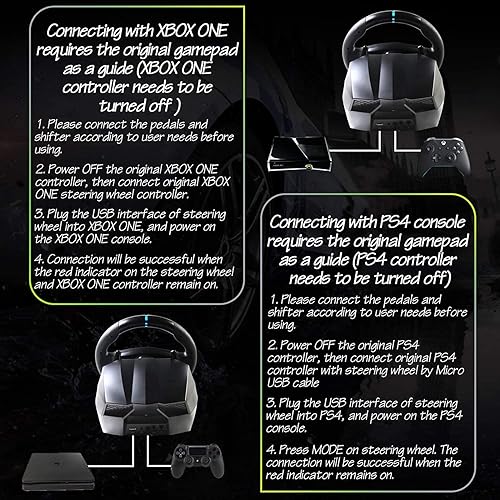 Miniatura 4 de PXN Volante de carreras de juegos V9 de 270900 ajustable con embrague y palanca de cambios compatible con vibración y función de auriculares