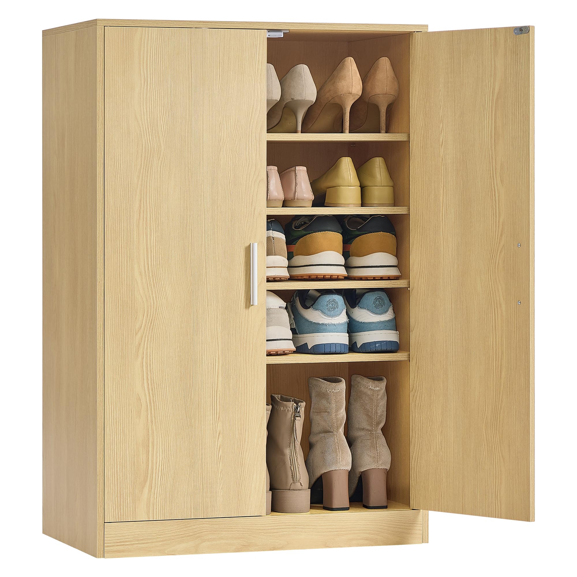 VASAGLE Zapatero Armario con Puertas, Mueble Zapatero de Entrada Moderno con Estantes Ajustables, Estrecho, 5 Estantes, para 12-15 Pares, 2 Puertas, Amarillo Almendra HSC501YJ01