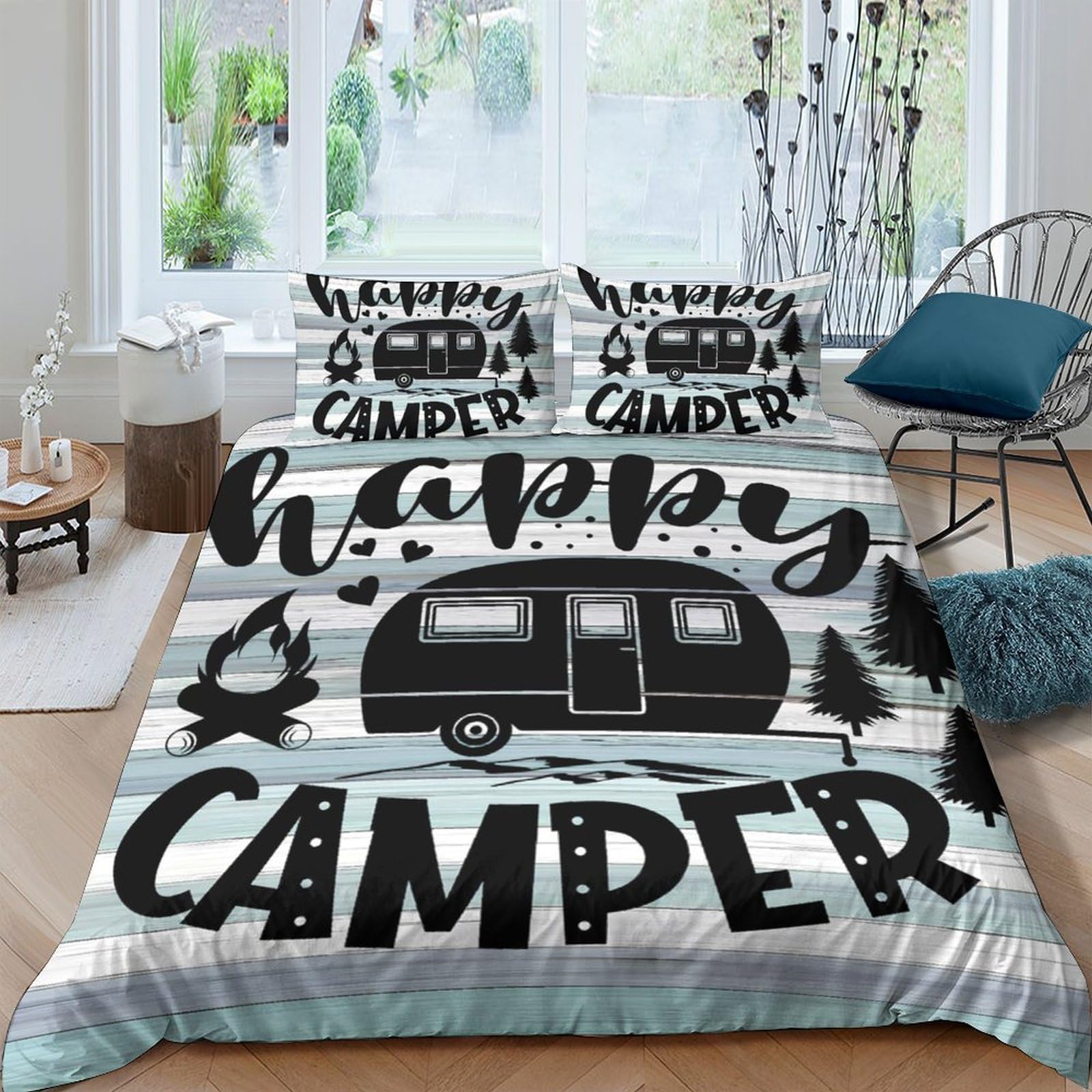 Ctjqhvkz Style-4 3D Printed Camper Van Adventure Fitted Sheet Microfiber Soft Non Slip Bed Cover For Bedroom Dorm Decorative Single（135X200cm）