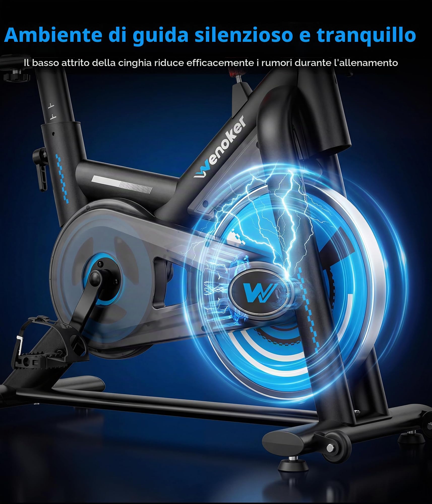 WENOKER Cyclette con app e resistenza regolabile, silenziosa, con display LCD, per interni, ergometro fino a 160 kg, per allenamento cardio, a casa