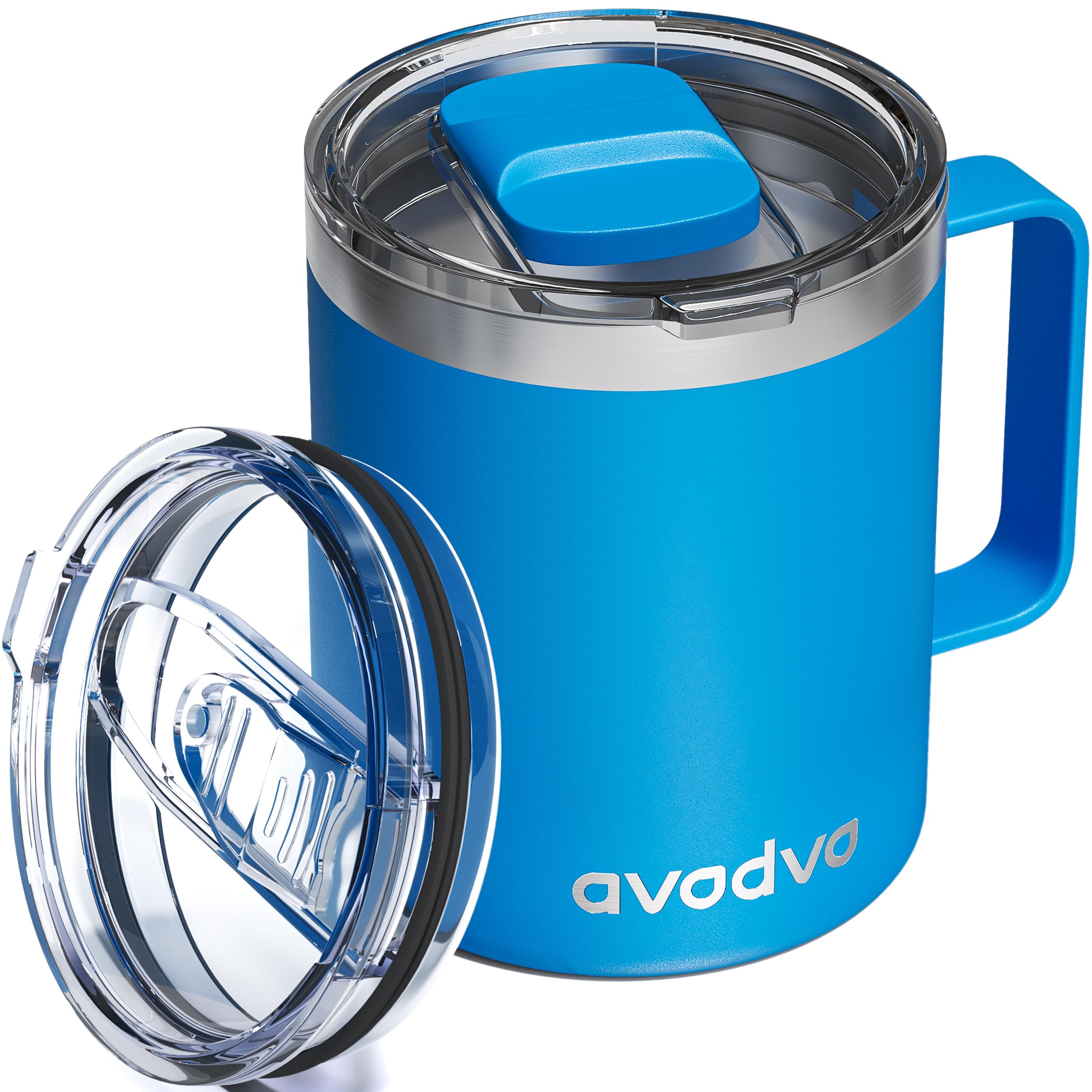 12oz Insulated Coffee Mug with 2 Lids &amp; Handle, Stainless Steel Cup