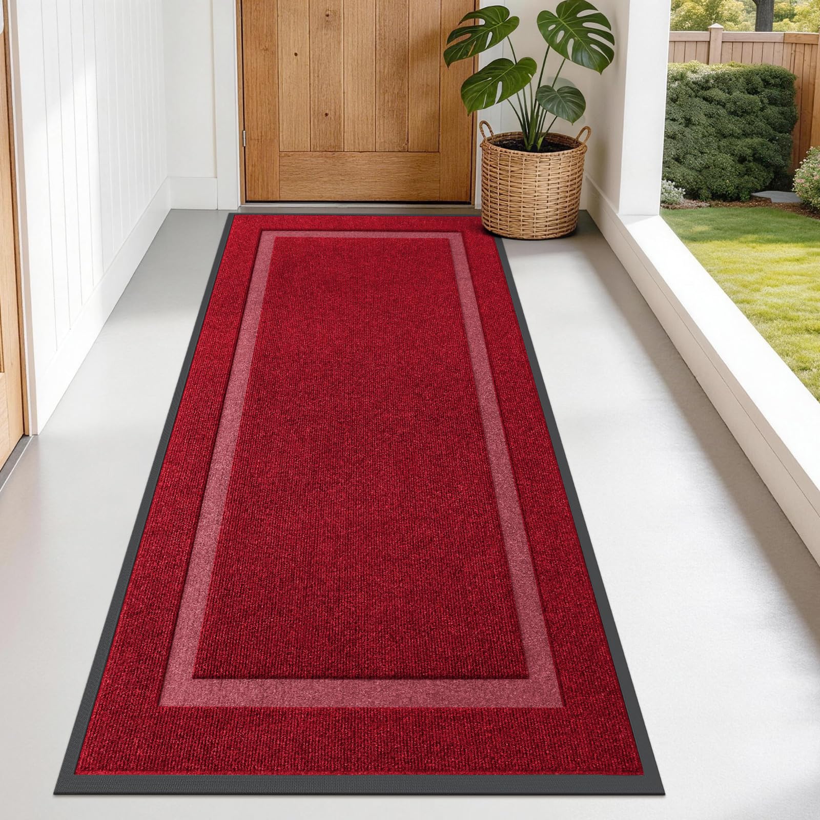 OLANLY Front Door Mat Outside 71x34, All-Season Heavy-Duty Rubber Doormat | Wine Red, Absorbent, Stain and Fade Resistant, Waterproof Non-Slip Backing, Low-Profile Indoor Outdoor Floor Mat for Entryway