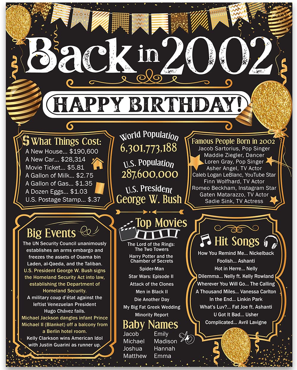 24th Birthday Party Decorations for 24th Birthday (Twenty-four) - Remembering The Year 2002 - Party Supplies - Gifts for Men and Women Turning 24 -