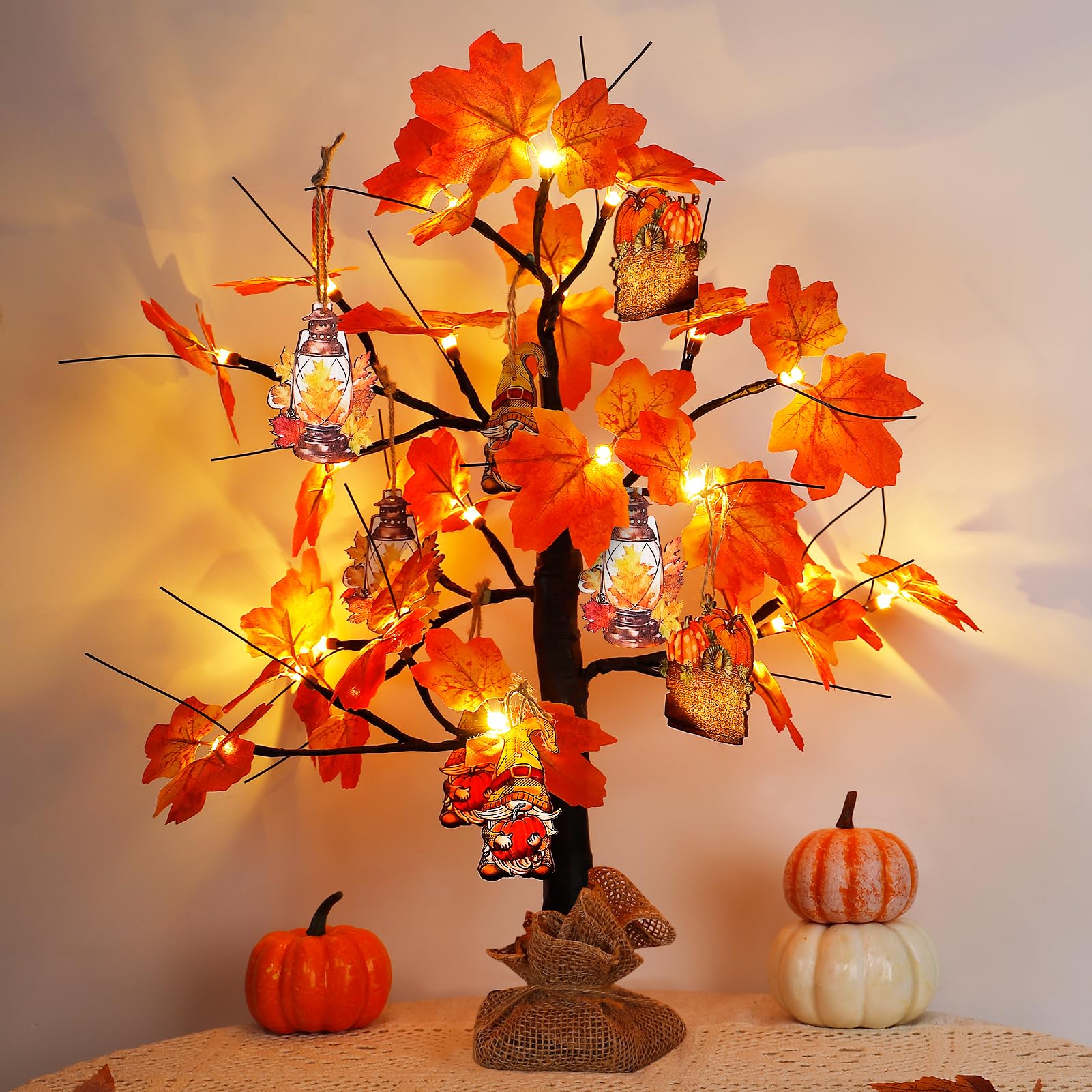 Fall Lighted Maple Tree - 24 LED Fall Decorations for Home, USB & Battery Box Powered Fall Centerpieces for Tables, Indoor Tree Light for Autumn Thanksgiving Decor