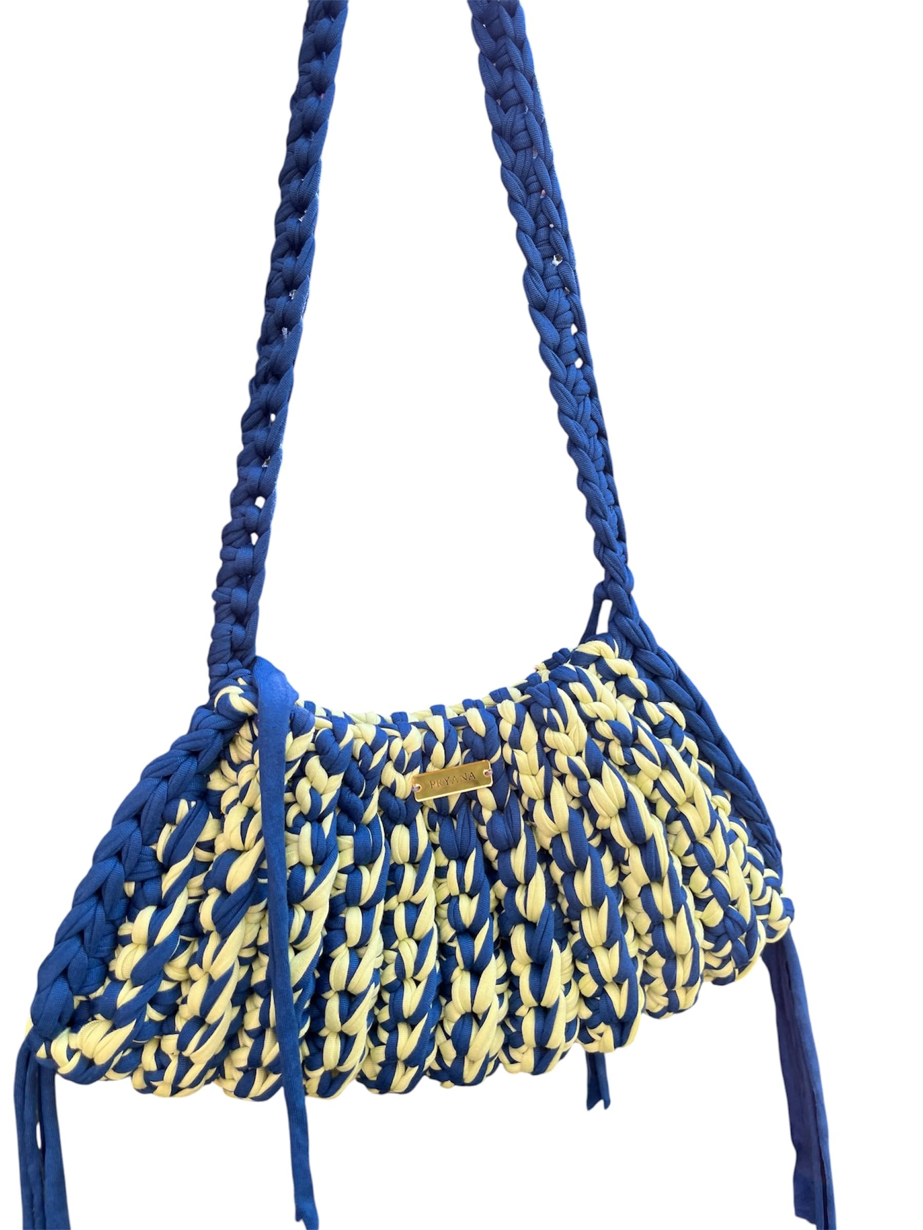Bolso de ganchillo hecho a mano Hobo vibrante De hombro de verano crochet boho en naranja, denim y mojito
