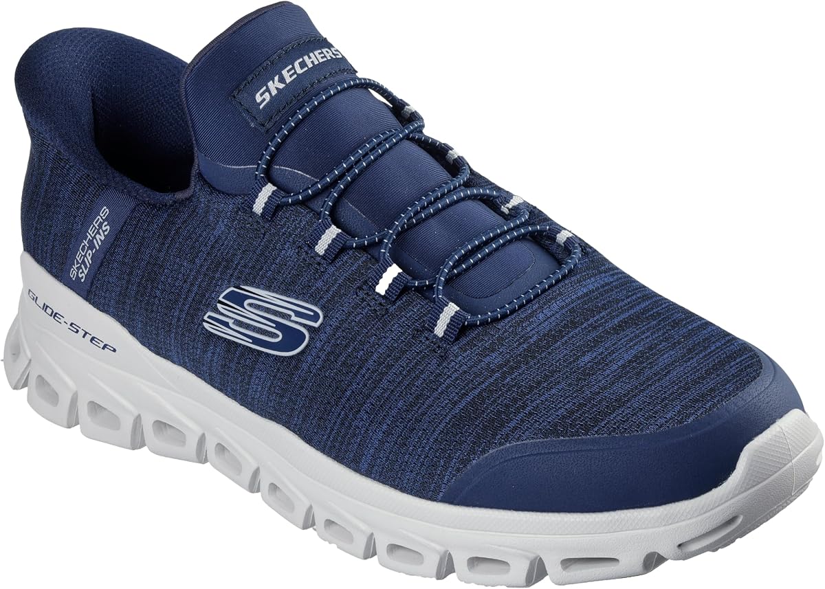 Skechers Glide-Step Zefyr Slip-in para hombre | Zapatos sin cordones manos libres, Glide-Step, espuma viscoelástica refrigerada por aire, lavable a máquina, vegano, entresuela geométrica, malla jaspeada