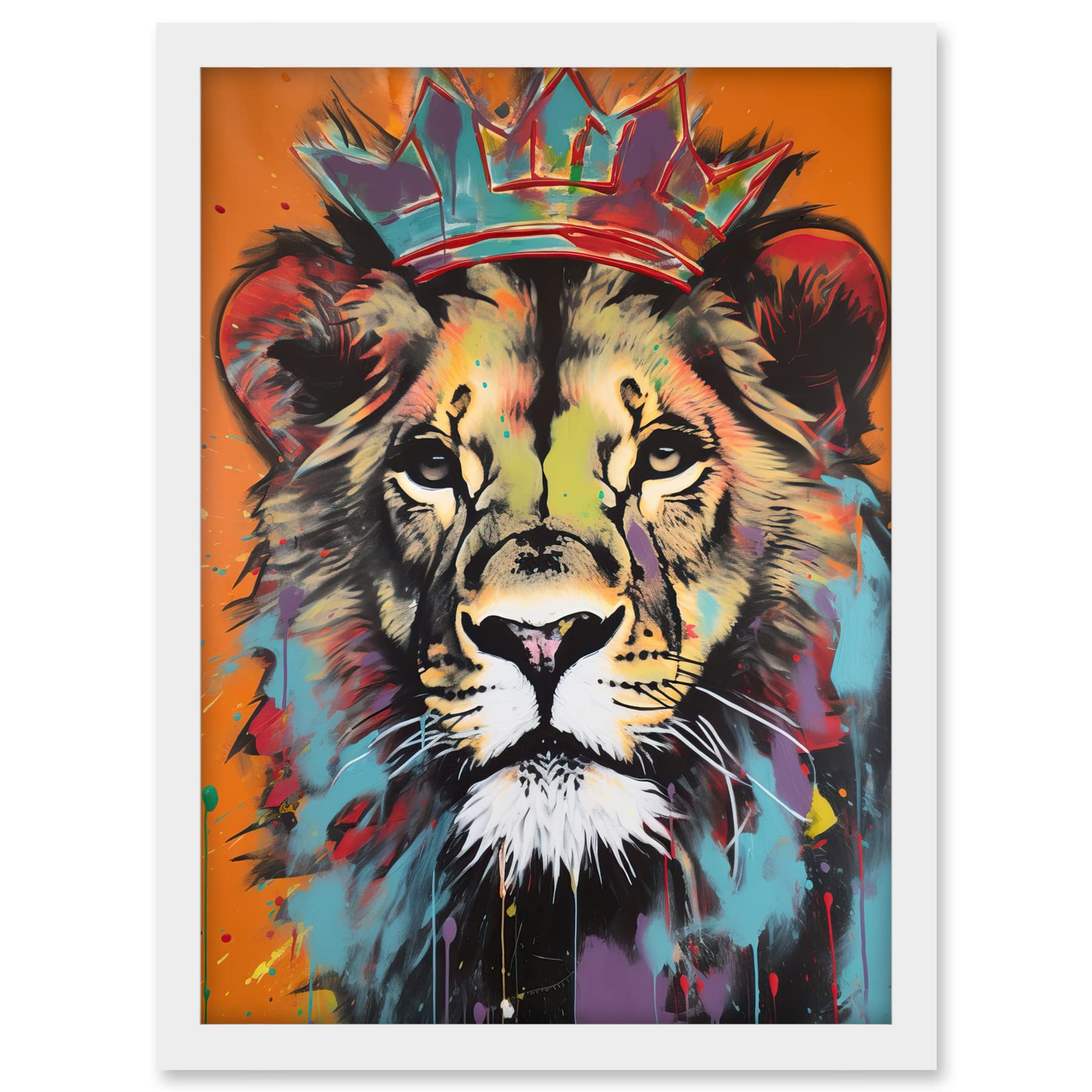 Artery8 Lion Wearing Crown Jungle King Animal Portrait Artwork Framed A3 Wall Art Print