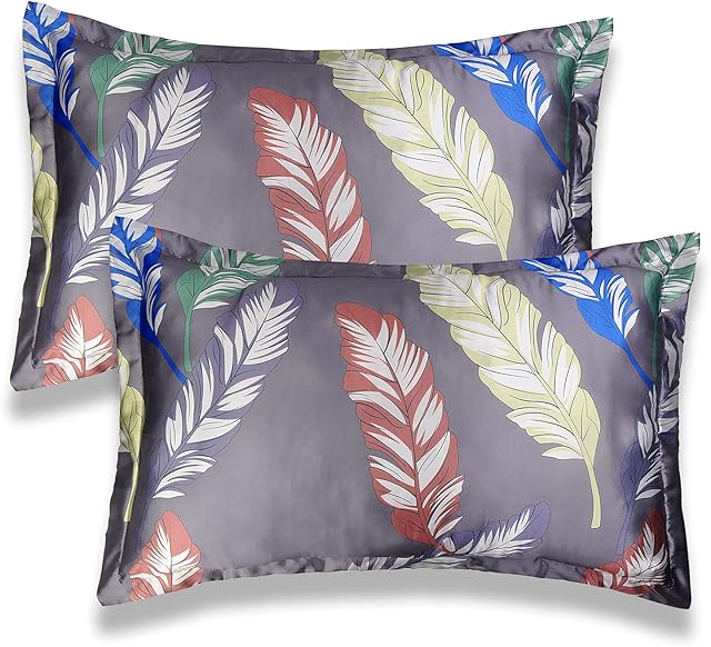100% Luxury Satin Pillowcases, Queen (20"x30") Standard Size Good for Hair and Skin, Leaf-Pattern Soft Luxury-Feeling Envelope Pillow Cases, Set of 2 (Silver)