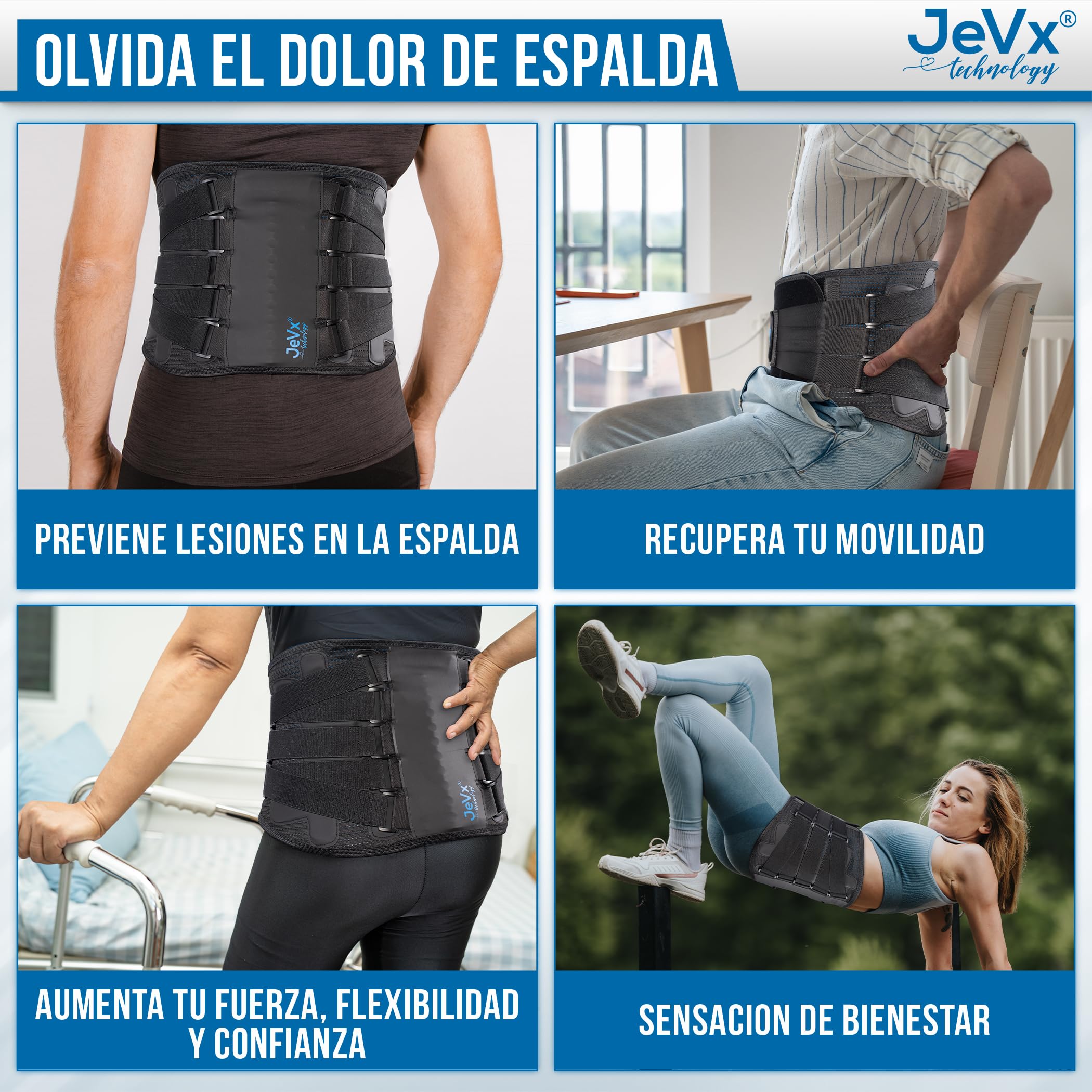 JEVX Faja Lumbar Hombre y Mujer Trabajo, con Soporte Biónico L | para Dolor de Espalda, Deportiva, Cinturon Abdominal Transpirable, Lesión de Columna, Deporte Ciatica