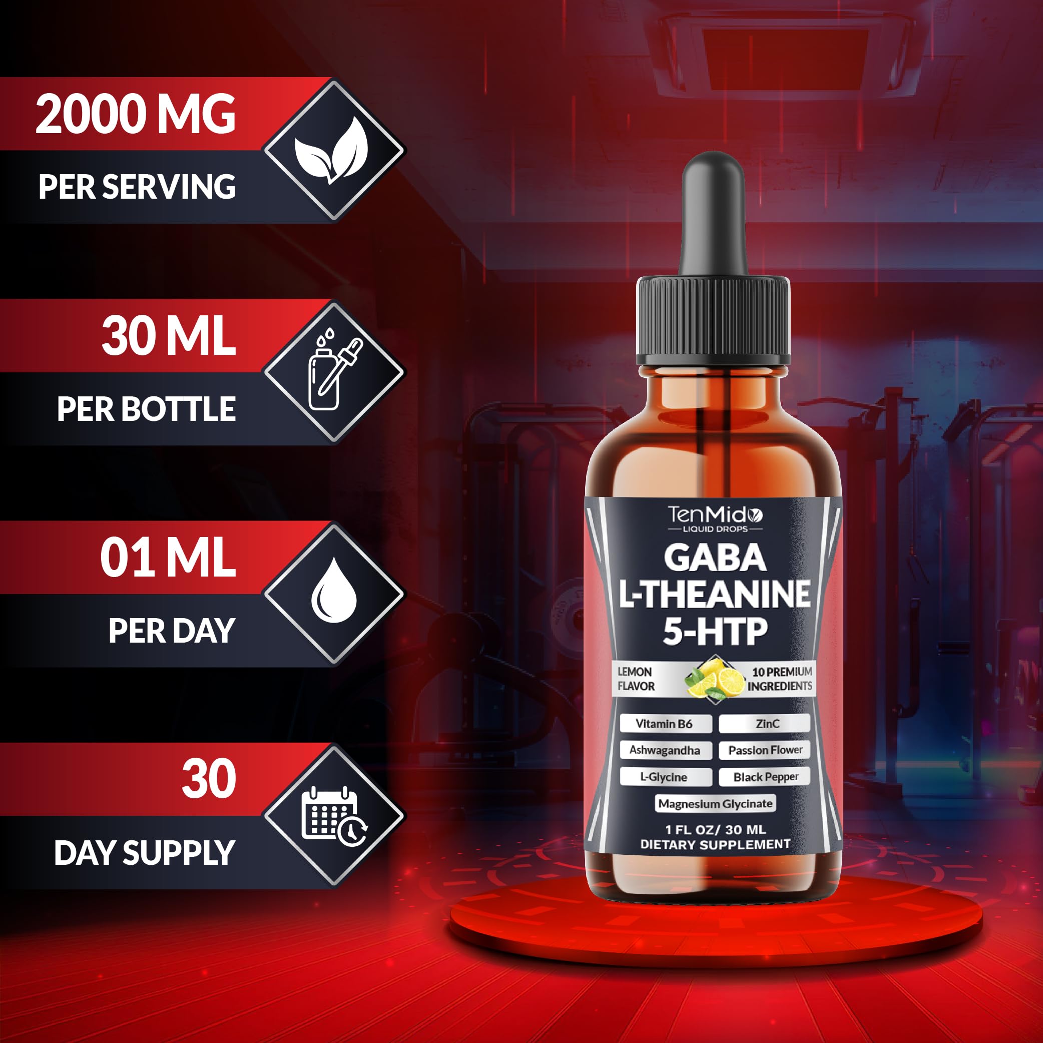 10in1 GABA L-Theanine Supplement Liquid Drops with 5-HTP, Ashwagandha, Magnesium Glycinate, Passion Flower, L-Glycine, Black Pepper and More - 30ml 1 Fl Oz — Amazon image 6