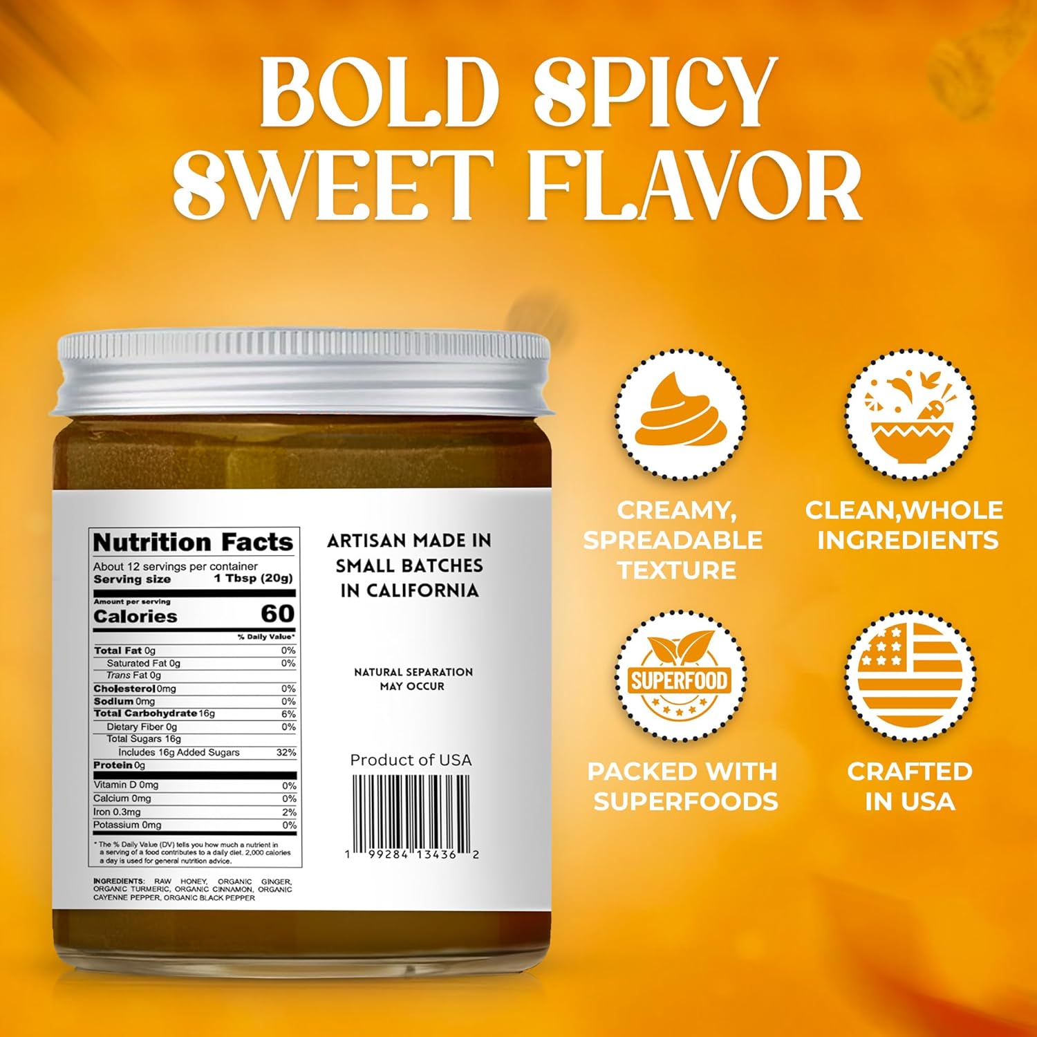 Ritta’s Whipped Fire Honey with Ginger, Turmeric, Cayenne & Cinnamon – 8.5 oz – Immune Boosting Spicy Honey for Tea, Toast & More Fire Cider Inspired