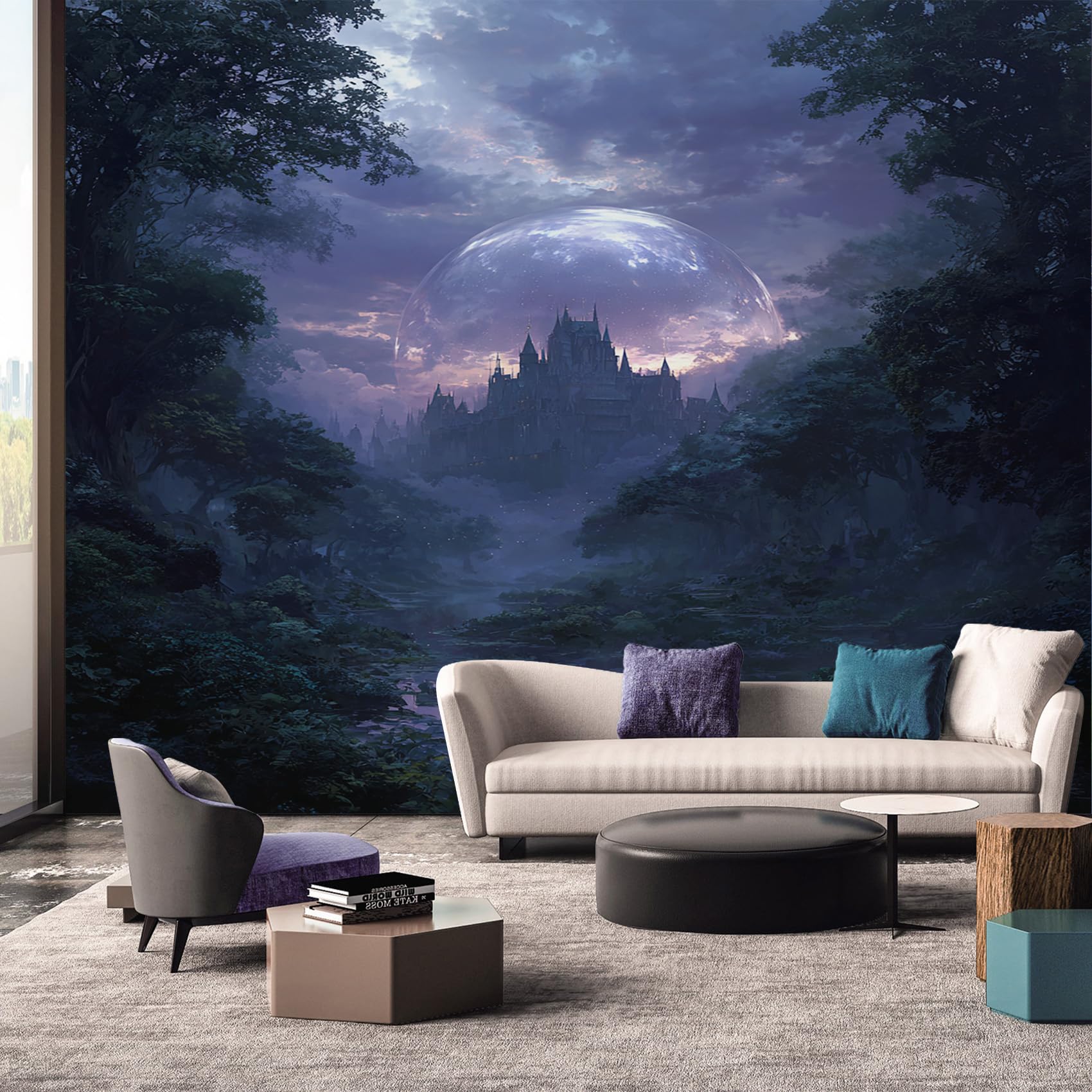 Mountain Wallpaper, Fantasy Forest Landscape Mural Wallpaper, Mountain Room Decor Wall Art for Living Room Bedroom Kitchen 150L x 100W cm