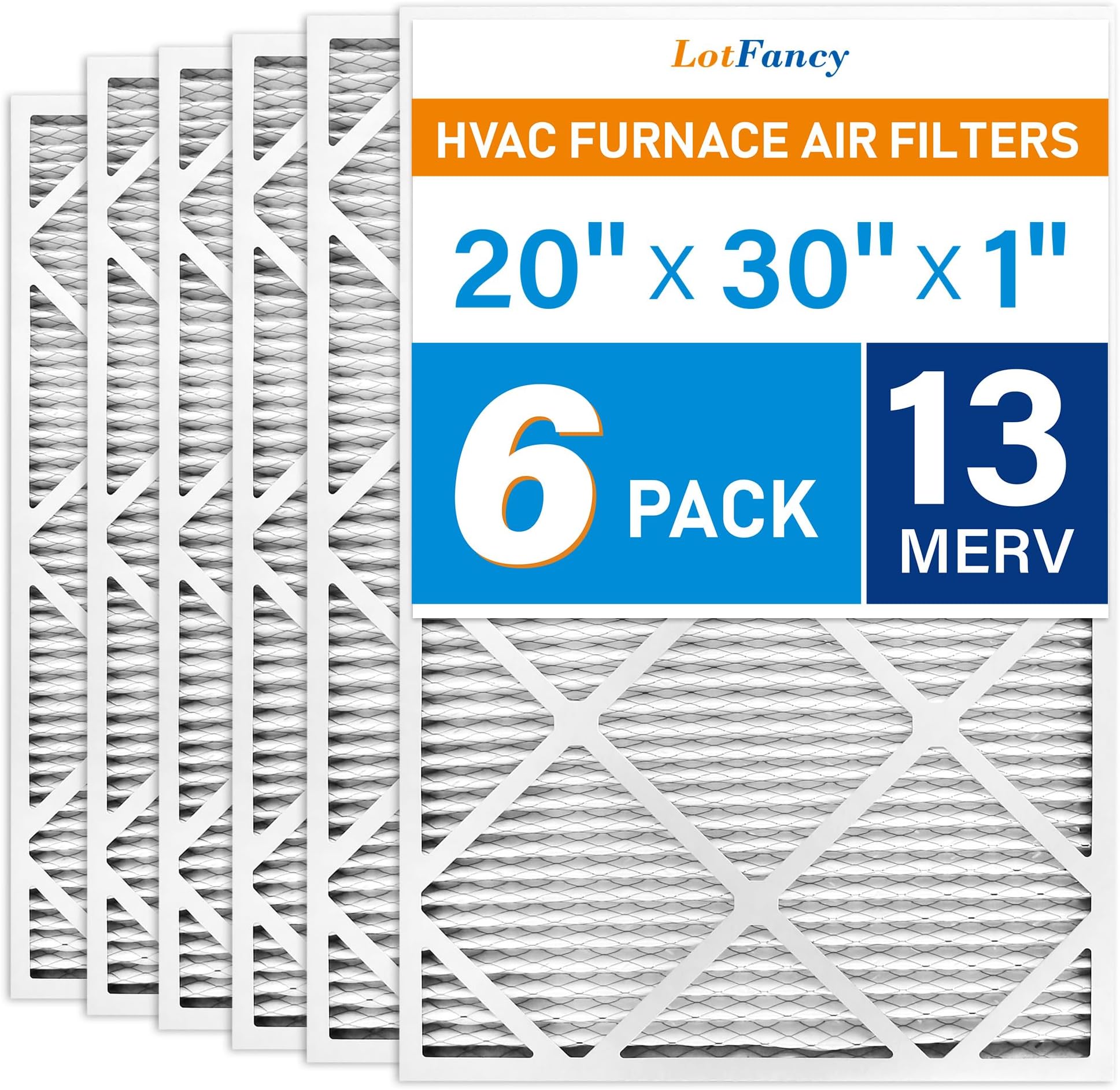 LotFancy 20x30x1 Air Filters, MERV 13 AC Furnace Filters, 6 Pack Pleated Air Conditioner HVAC Filters (Actual Size: 19.75 x 29.75 x 0.75 Inches)