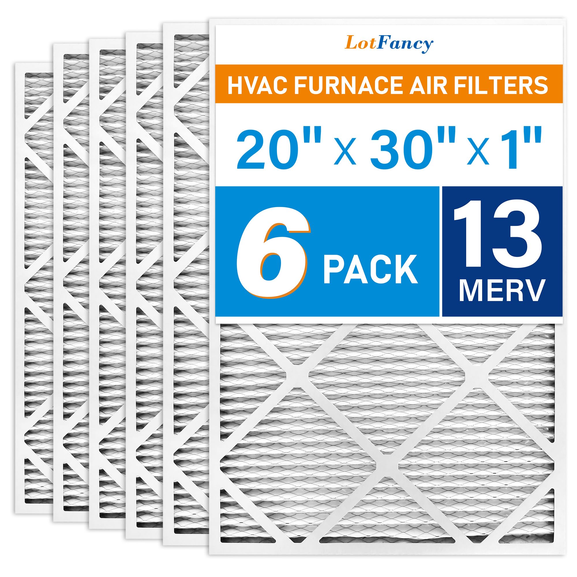 LotFancy 20x30x1 Air Filters, MERV 13 AC Furnace Filters, 6 Pack Pleated Air Conditioner HVAC Filters (Actual Size: 19.75 x 29.75 x 0.75 Inches)