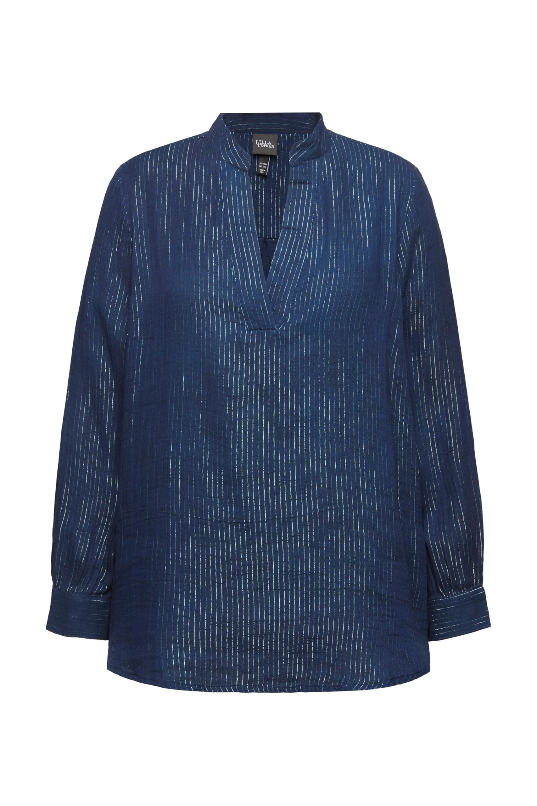 Ulla Popken Bluse, Metallic-Streifen, A-Linie, V-Ausschnitt, Langarm Camicia da Donna Donna