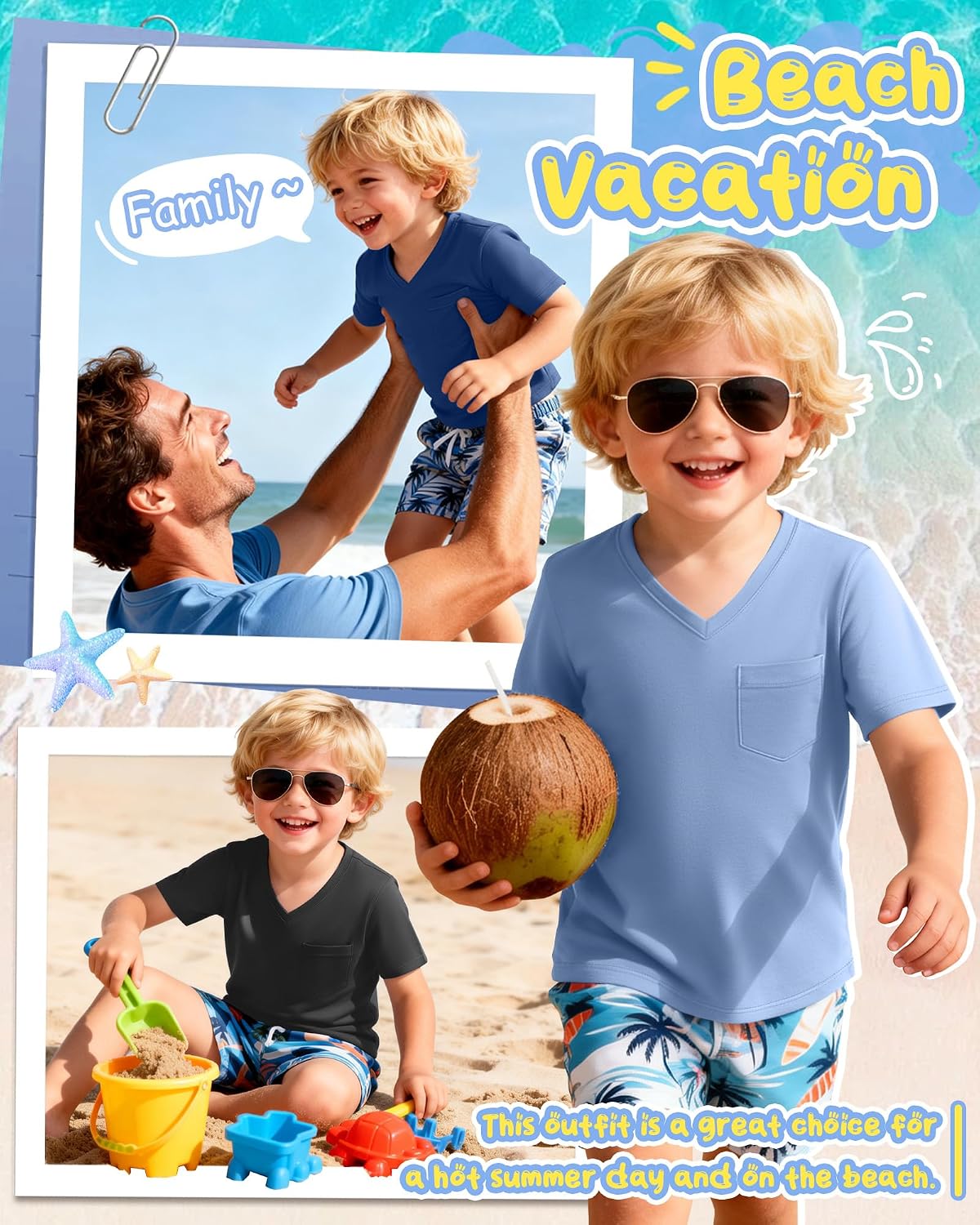 3 Pack Toddler Boys Short Sleeve Shirts V Neck Pocket Tees Baby Basic Summer Casual Solid Tops 18M-5T