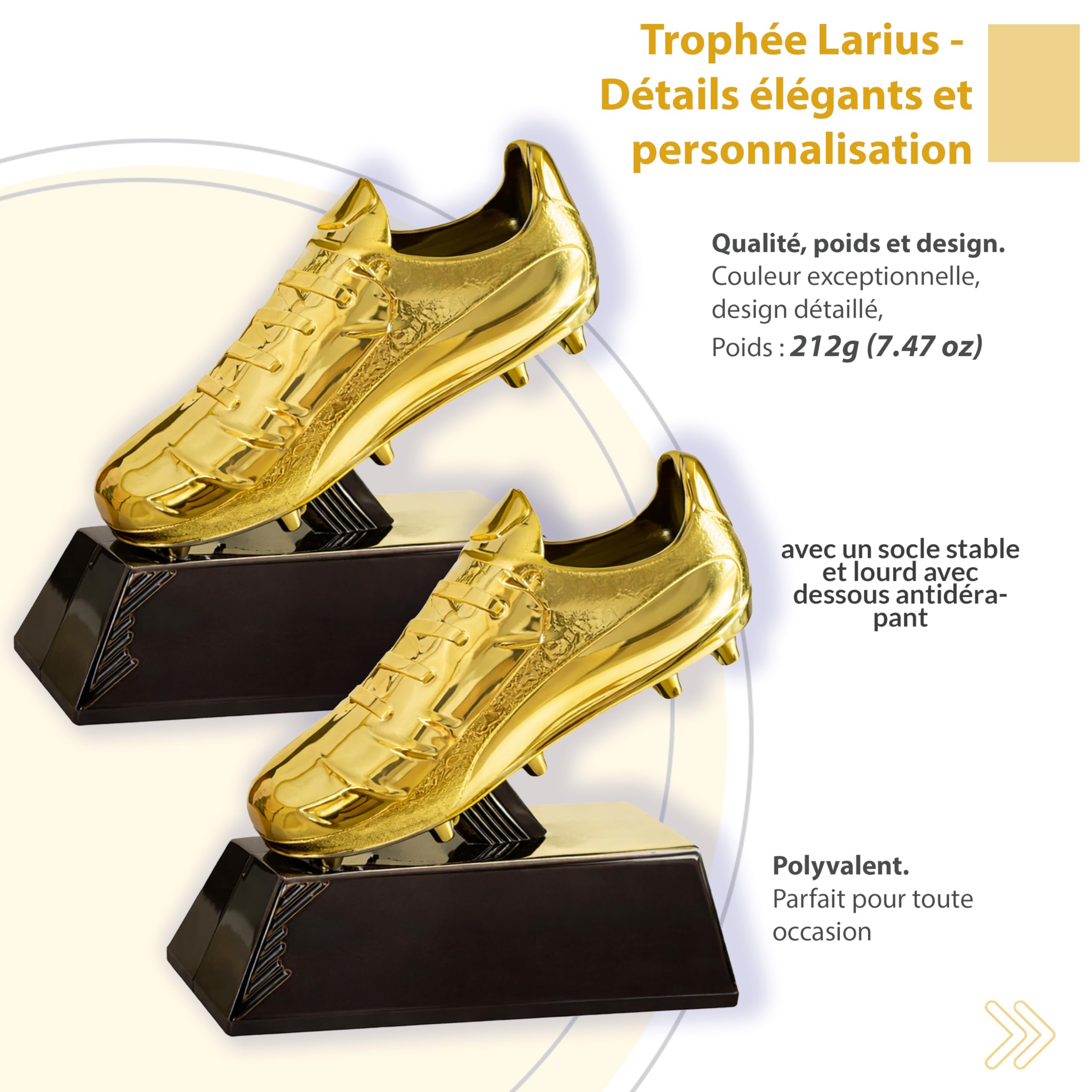 Larius Trophée de football dorée (13,5 cm, 212 g) – Trophée de football avec gravure en option – Coupe gagnante pour tournois, MVP & Goalkeeper King – S2