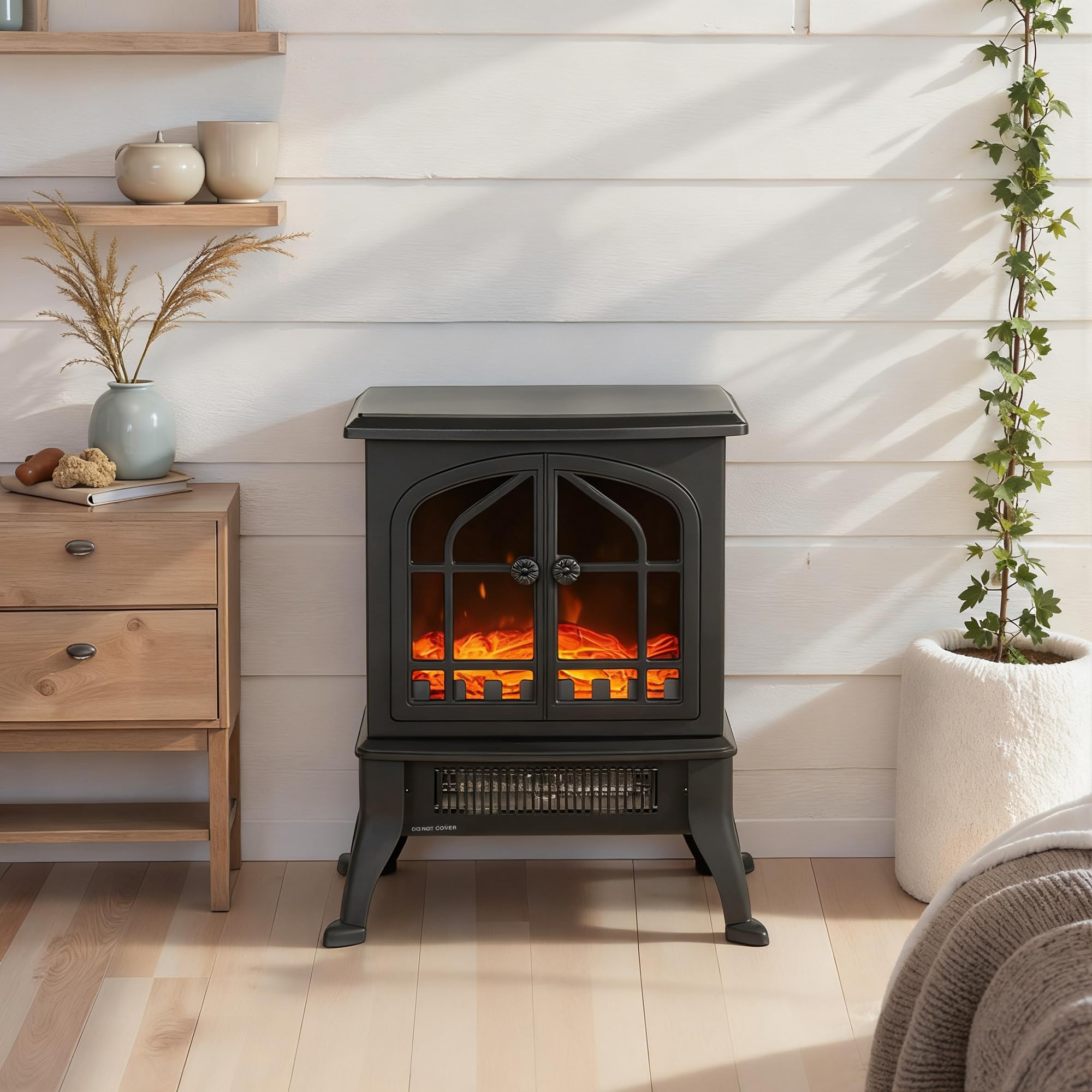 HOMCOM Cheminée électrique avec Effet Flamme 3D 1800/900 W sur Pied Noir