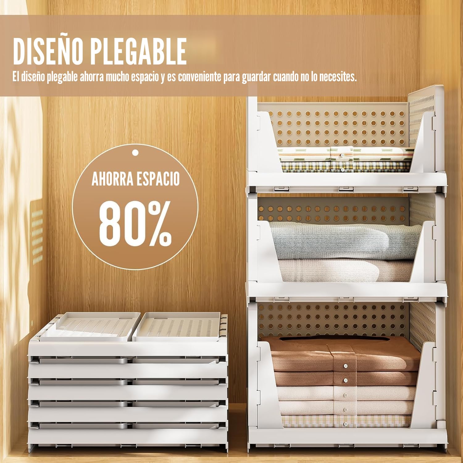 Zikenis 5 Piezas Organizador Armario, Apilables Cajones para Armario, Plástico, Plegables Cajones Almacenaje, Organizador de Armario para Ropa, Dormitorio, Cocina, Oficina, Baño