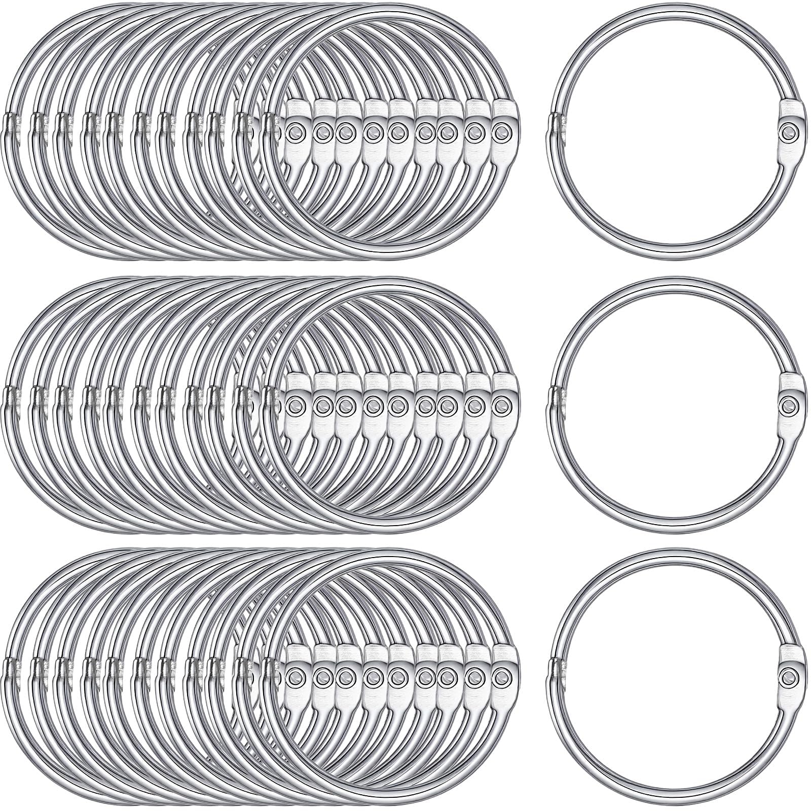 Boao 1.2 Inch Silver 60 Pcs Loose Leaf Binder Rings Bulk Metal Book Rings