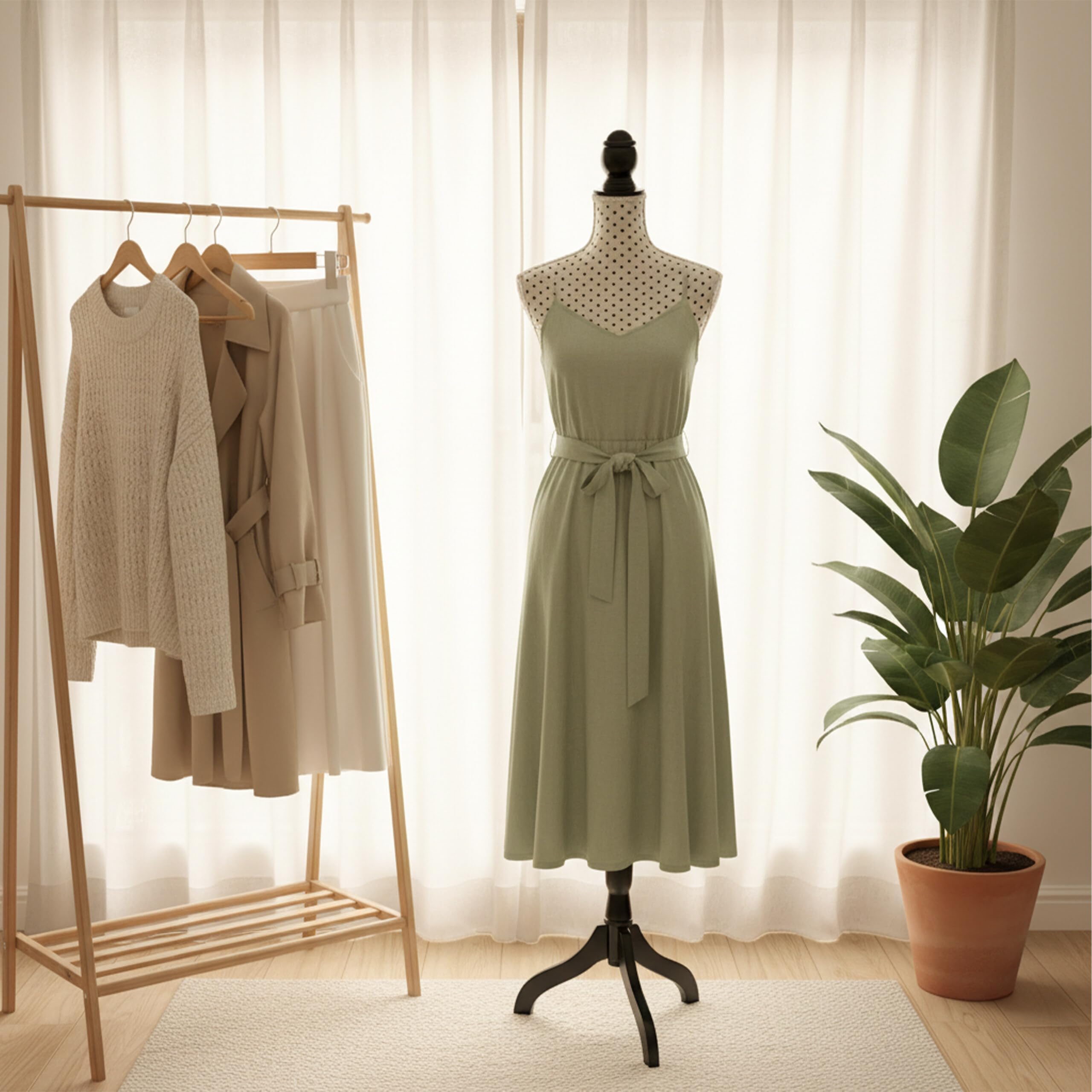 Relaxdays Manichino da sarta, Donna, Taglia 36/38, Regolabile 130–167 cm, a Pois, Base in Legno