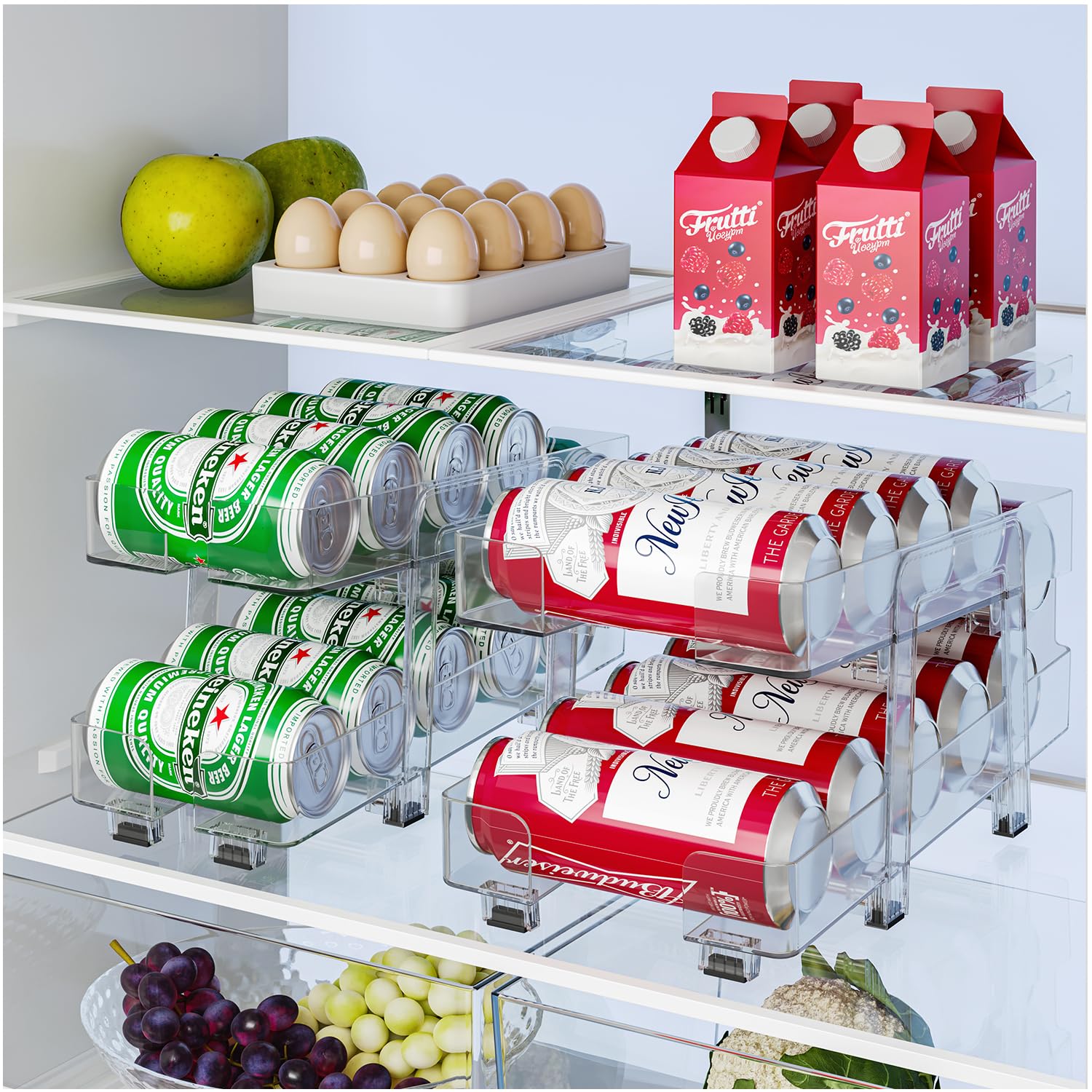 2 Pack Adjustable Soda Can Organizer,Expandable 2 Tier Gravity Beverage Drink Dispenser for Mini Fridge,Rolling Pop Can Storage for Refrigerator,Mini and Tall Skinny Can Holder for Pantry