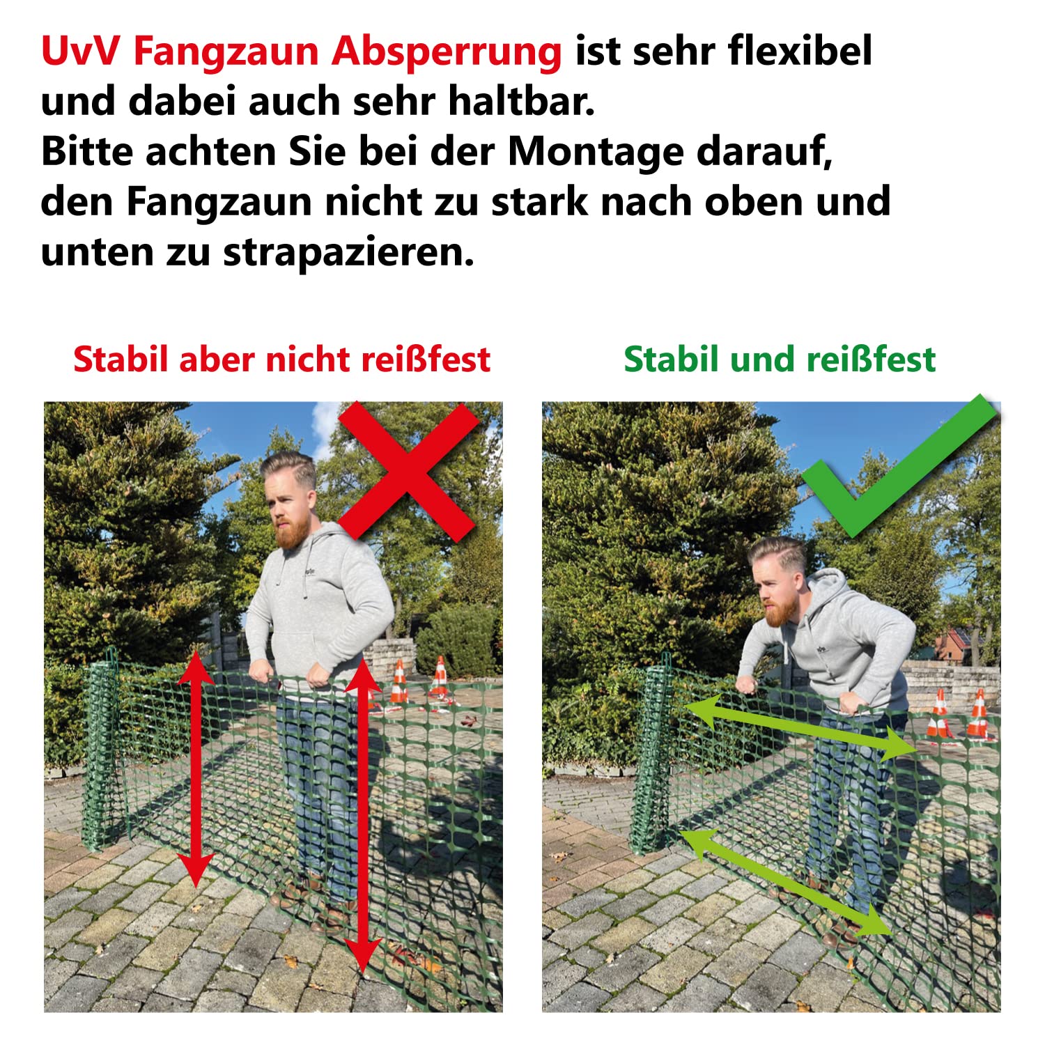 Fangzaun UvV SOLIDO Warnzaun Absperrnetz Bauzaun Kunststoff Rolle 50 x 1m | 7,5kg pro Rolle (Grün)