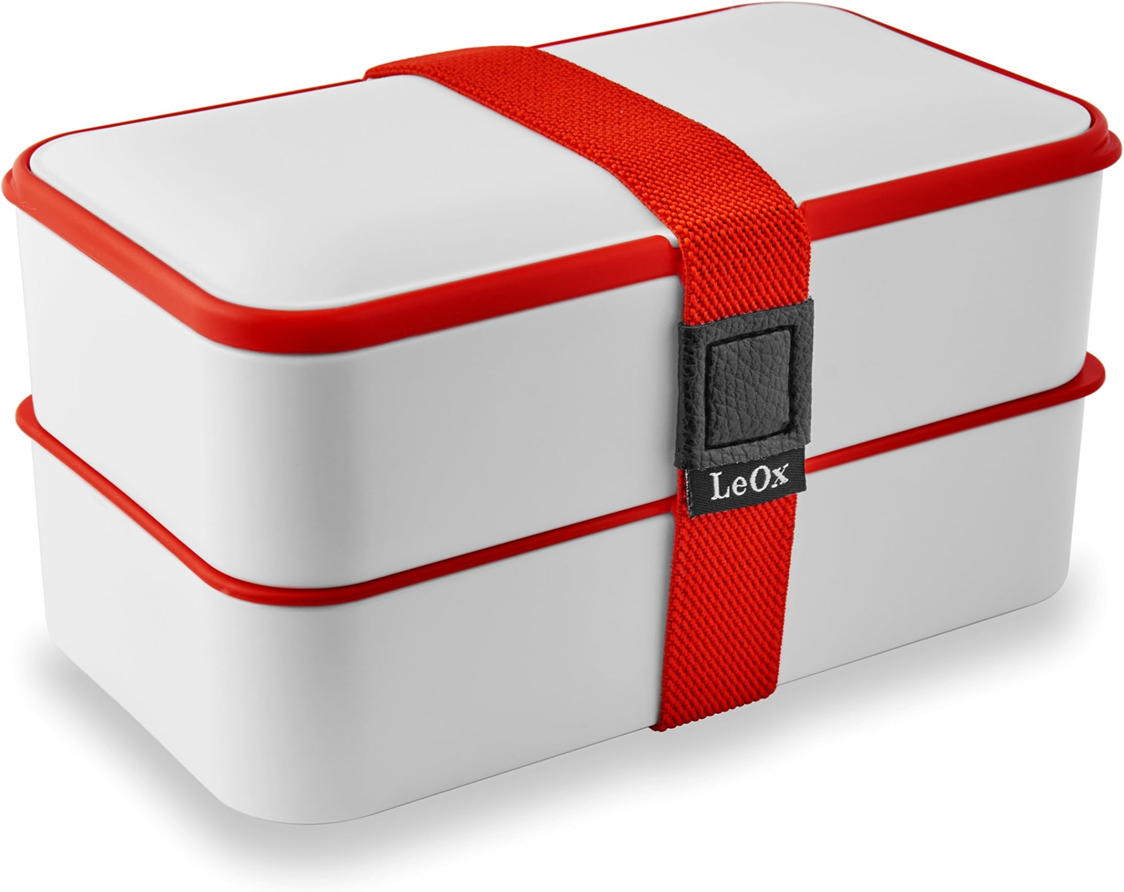 Leox Lunch Box with Two Compartments Bento Box Lunch Box Tin Lunch Box with Divided Food To Go Food Container Lunch Box 2 Compartments with Cutlery white/red