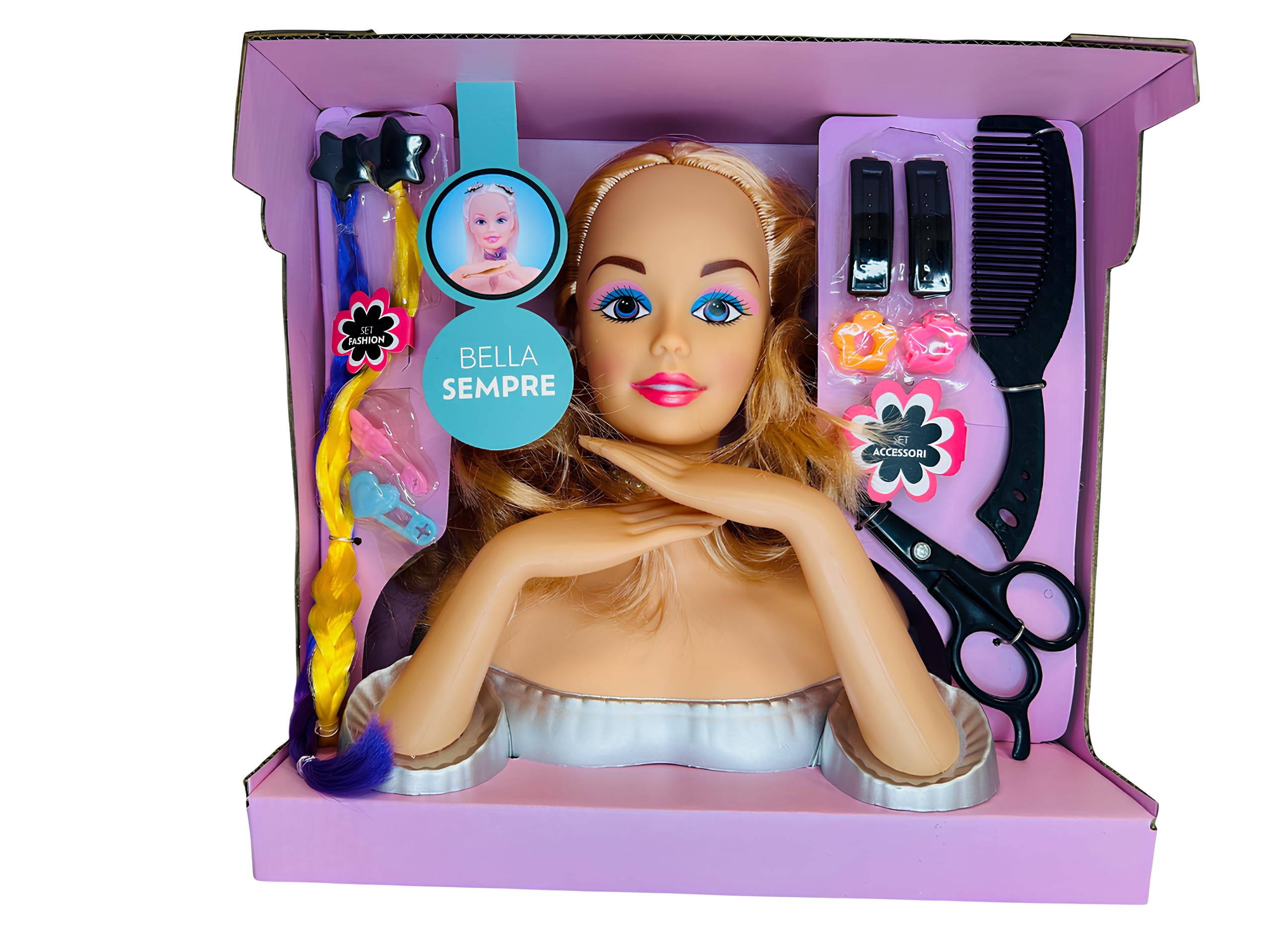 Testa Bambola da Truccare e Pettinare con Accessori Fashion Busto Parrucchiera Estetista Giocattolo Hair Style Capelli Principessa Salone di Bellezza Set Make Up Giocattolo Testa da Acconciare (b)