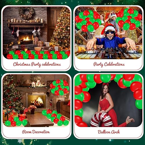 Miniatura 6 de 120 globos de látex de 12 pulgadas de color rojo y verde para decoración de bodas, Navidad, fiestas de cumpleaños (rojo, verde)
