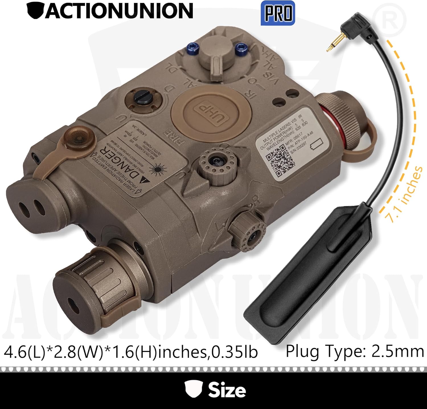 ACTIONUNION Airsoft PEQ-15S Pro UHP Visible Blue Laser + IR Laser + White LED Flashlight