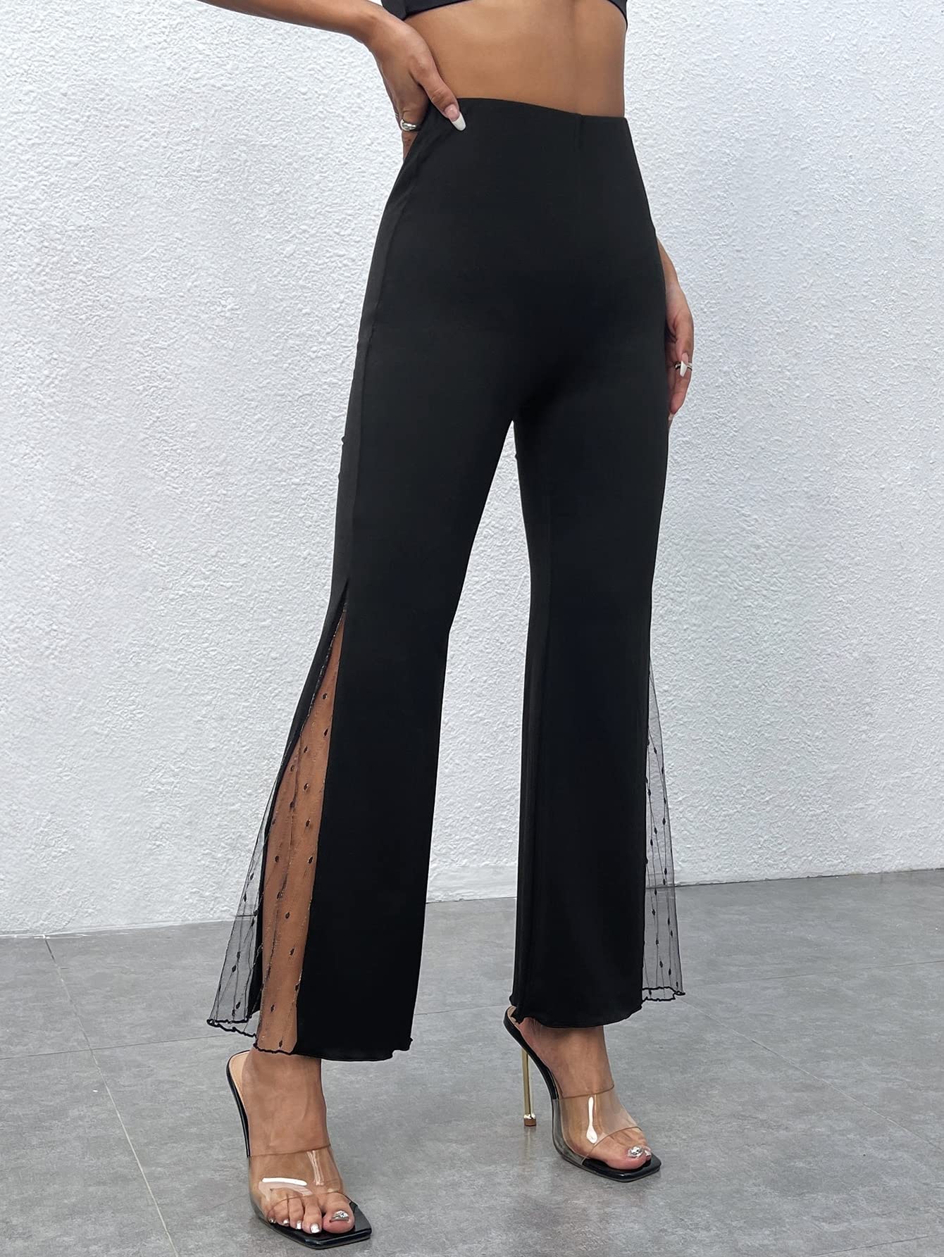 REDESYN Pants for Women Womens Pant Contrast Dobby Mesh Flare Leg Pants Pants Color Black Size Small