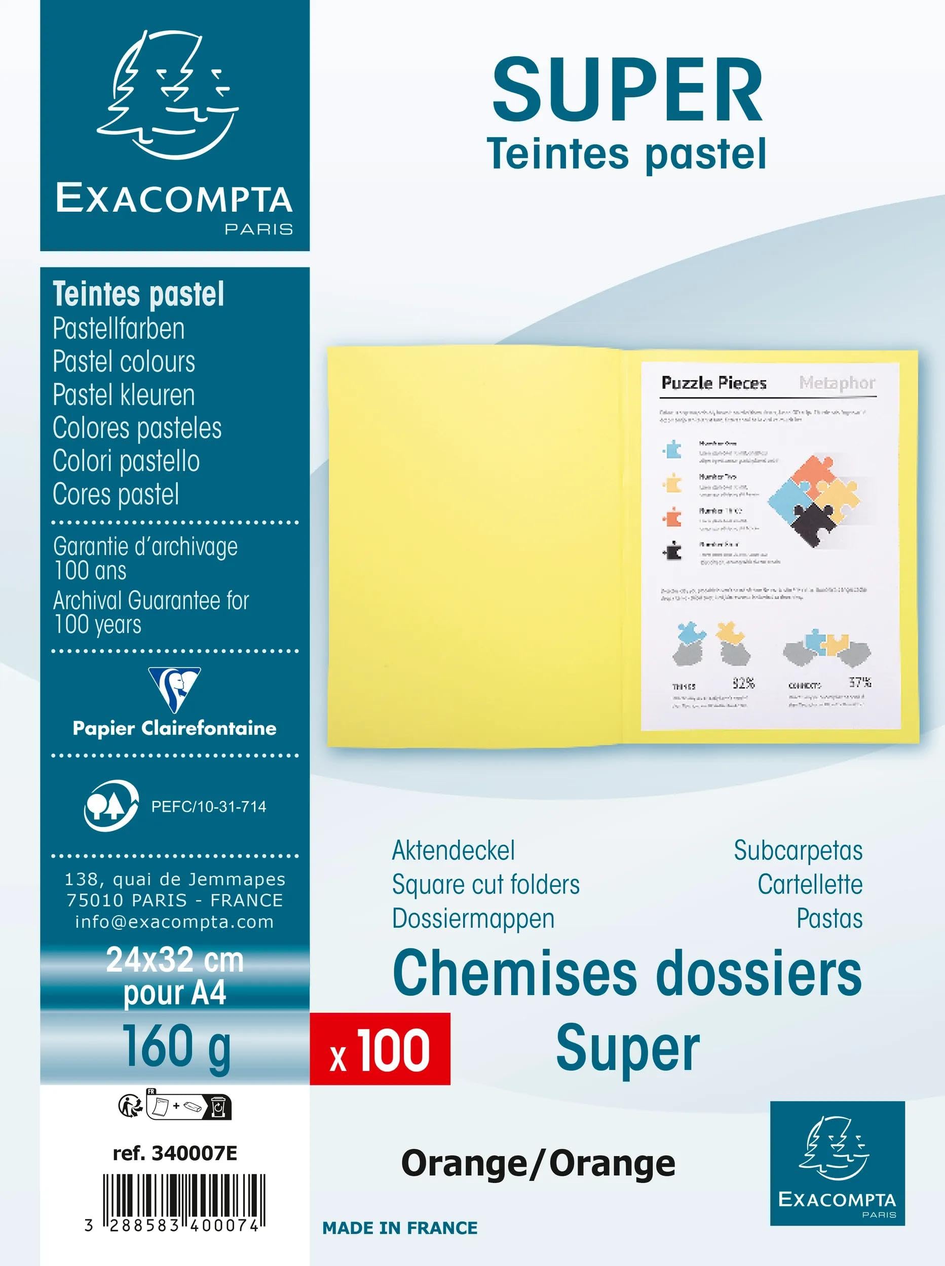 Exacompta 5 Packungen à 100 halbfeste Mappen Super orange