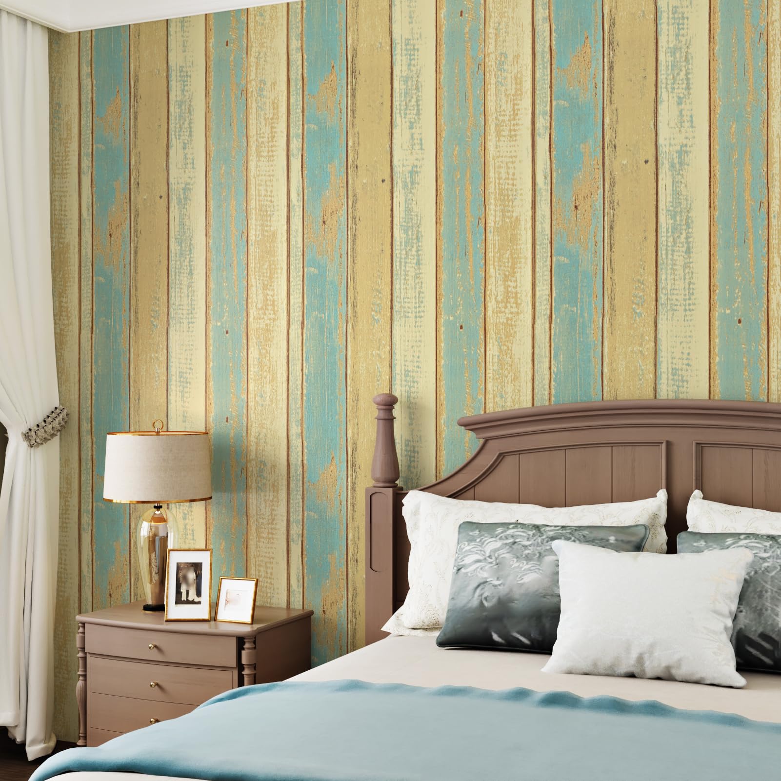 Yullpaper Tapete Beige Blau Klebefolie Möbel Holzoptik Wand Tapeten Wohnzimmer Arbeitsplatte Folie Küche Möbelfolie Holzoptik Schrankfolien Selbstklebend Vintage Blaue Holztapete Küche 40cm x 300cm