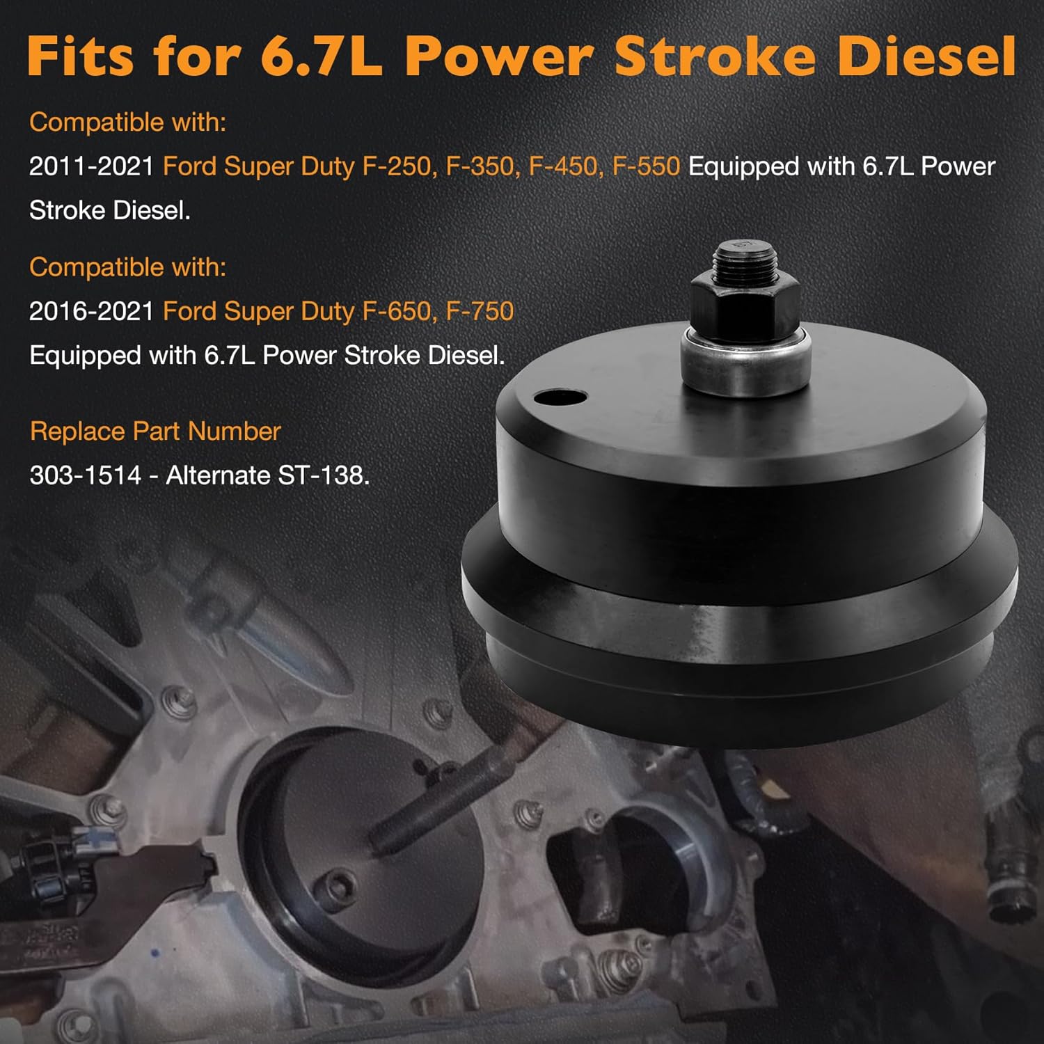 303-1514 Rear Crankshaft Seal Installer Tool - Compatible with 2011-2021 Ford 6.7L Super Duty F250 F350 F450 F550; 2016-2021 F650 F750 6.7L Power Stroke Diesel - Replaces# ST-138