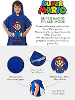 Vista 6 de SUPER MARIO - Poncho de toalla con capucha para niños, talla única, color azul