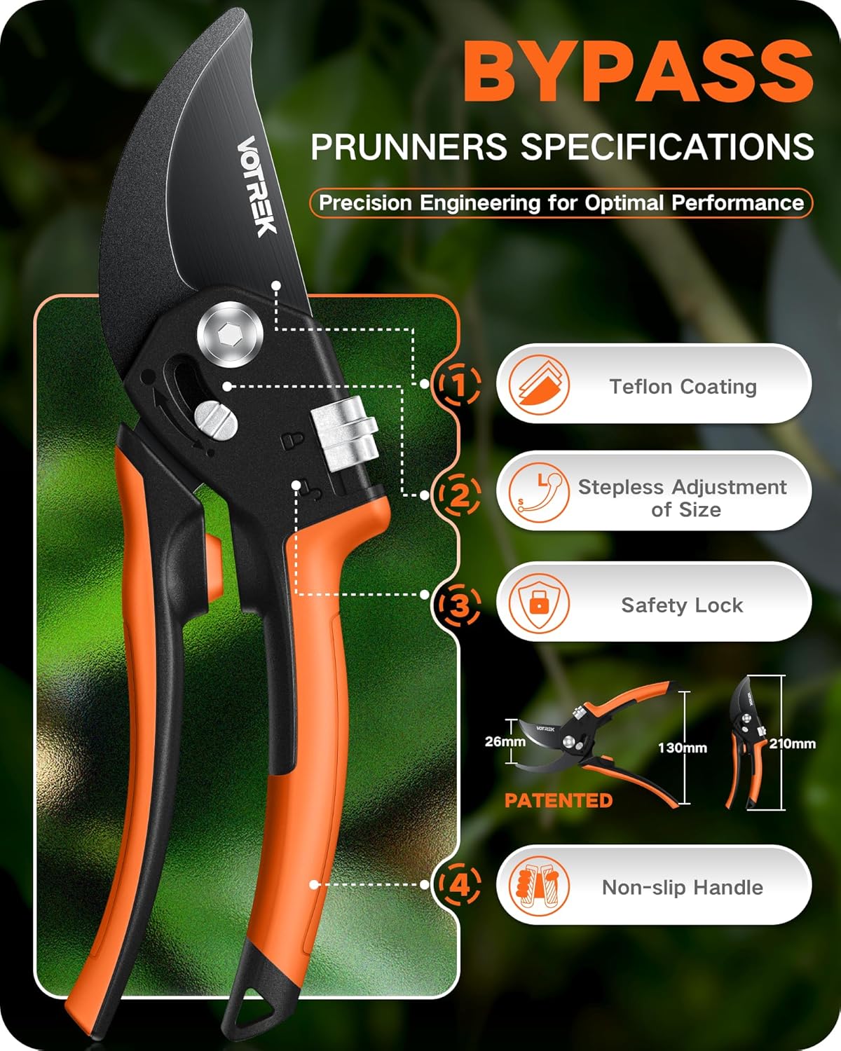 8.5" Pruning Shears for Gardening, 【Unique Stepless Handle Opening】Professional Bypass Garden Clipper, Heavy Duty Plant Pruners for Branch 【SK5 Steel Blades】【Built-in Spring】【All Hand Sizes】 - Image 8