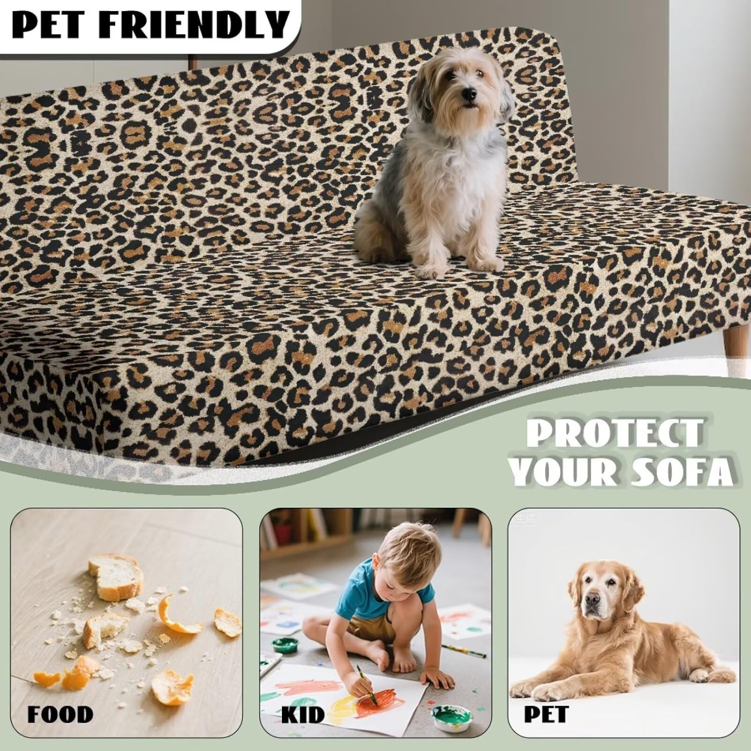 Leopard Print Easy-Going Stretch Futon Slipcover Armless Futon Bed Cover Furniture Protector Without Armrests with Elastic Bottom for Kids
