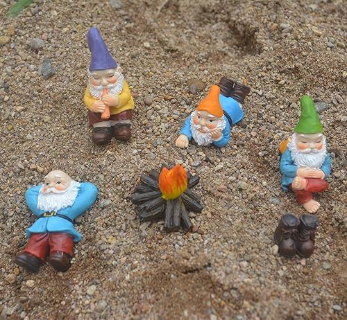 Miniatura 6 de Mini gnomos de jardín, 6 piezas de gnomos de campamento para exteriores, esculturas y estatuas de jardín enano para interiores y exteriores, patio,
