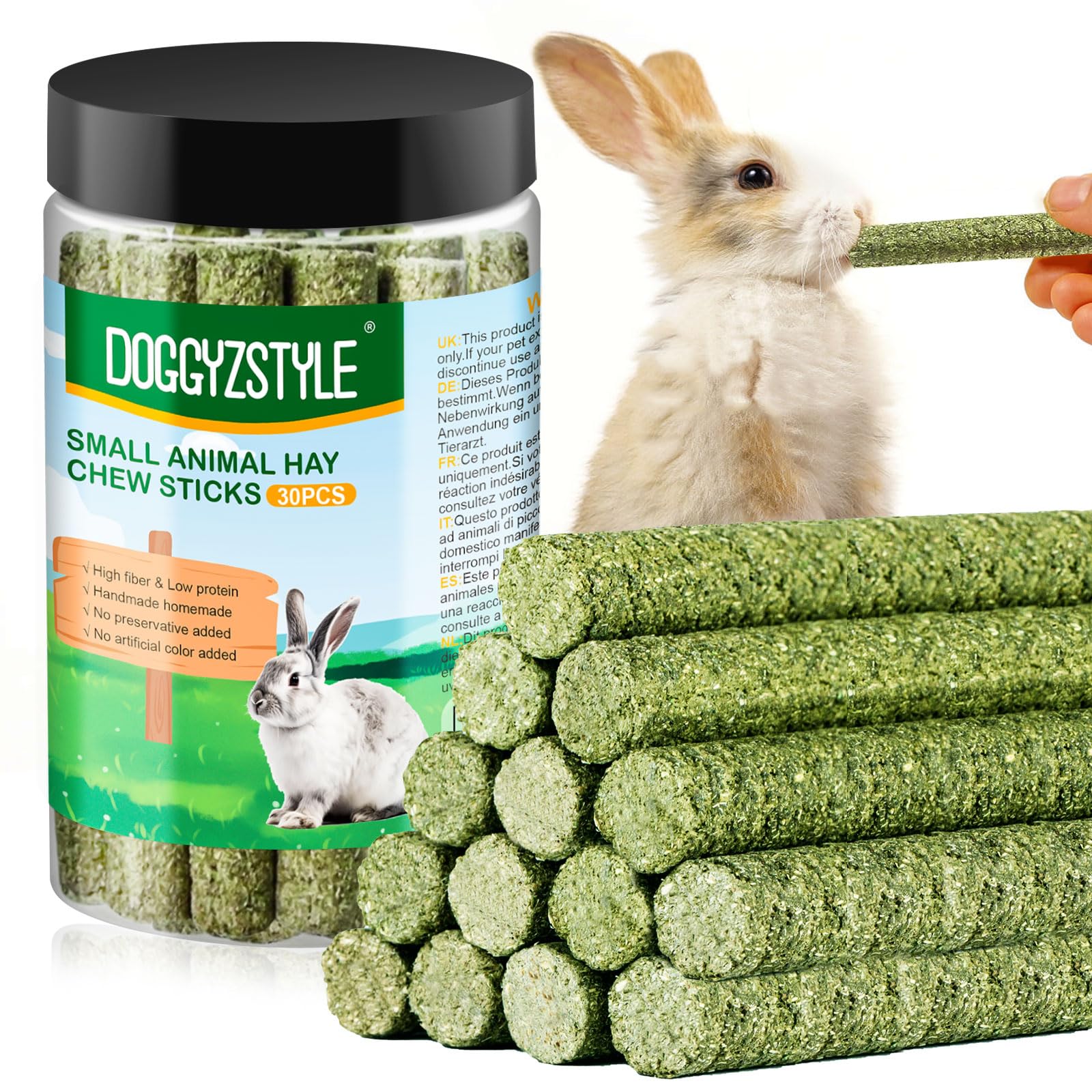 30PCS Golosinas de Conejo Timothy Hay Sticks,Heno Timothy Natural para Conejo,Conejillos de Indias,Conejito,Chinchilla,Hámsters,Juguetes Masticables de Conejos Mano Comida para Conejos (30pcs)